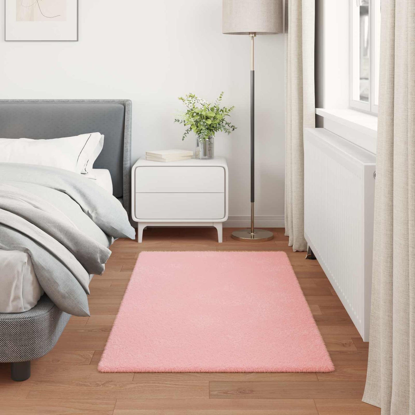 vidaXL Anti-Slip Faux Rabbit Fur Rug OLITE Pink 80 x 150 cm Polyester