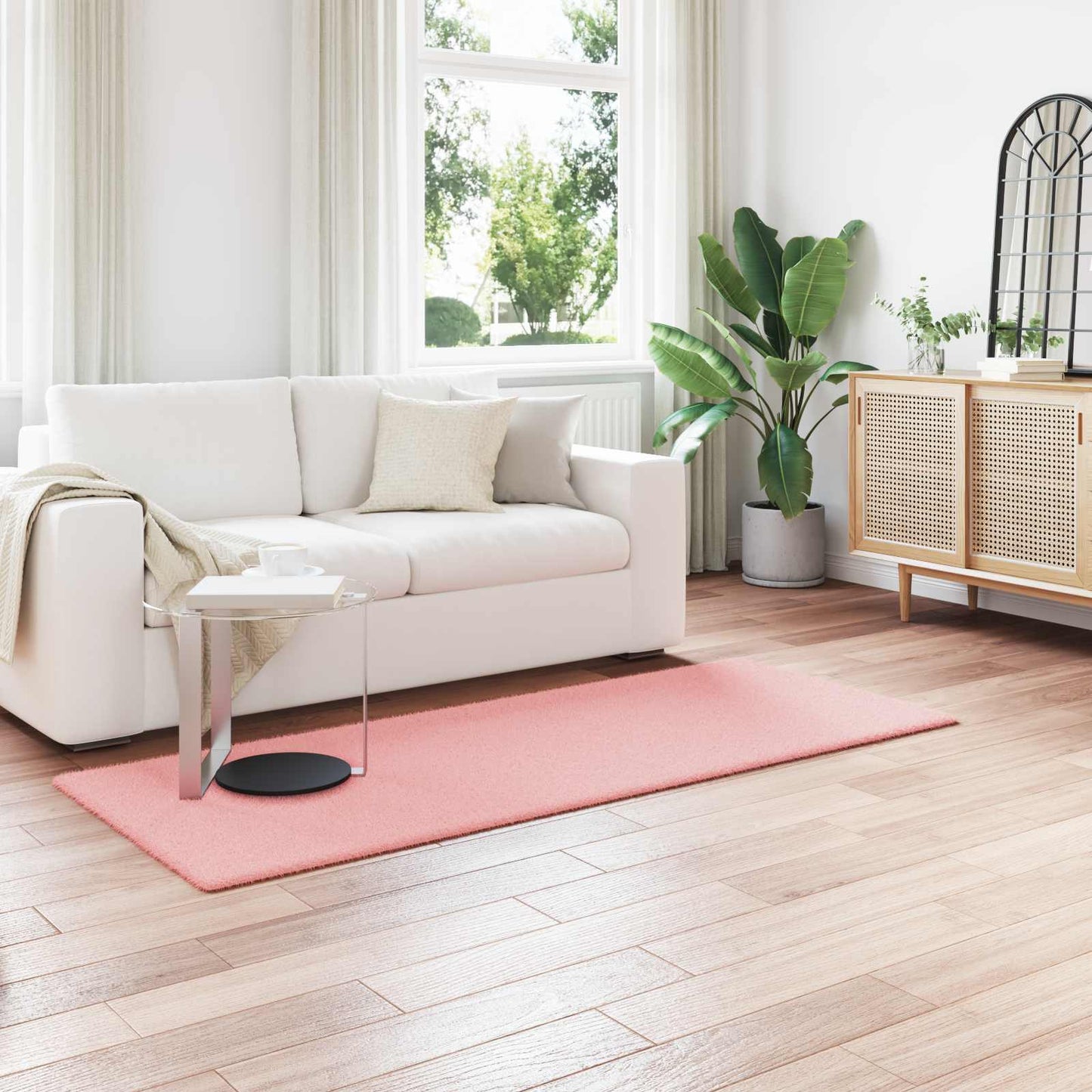 vidaXL Anti-Slip Faux Rabbit Fur Rug OLITE Pink 80 x 200 cm Polyester