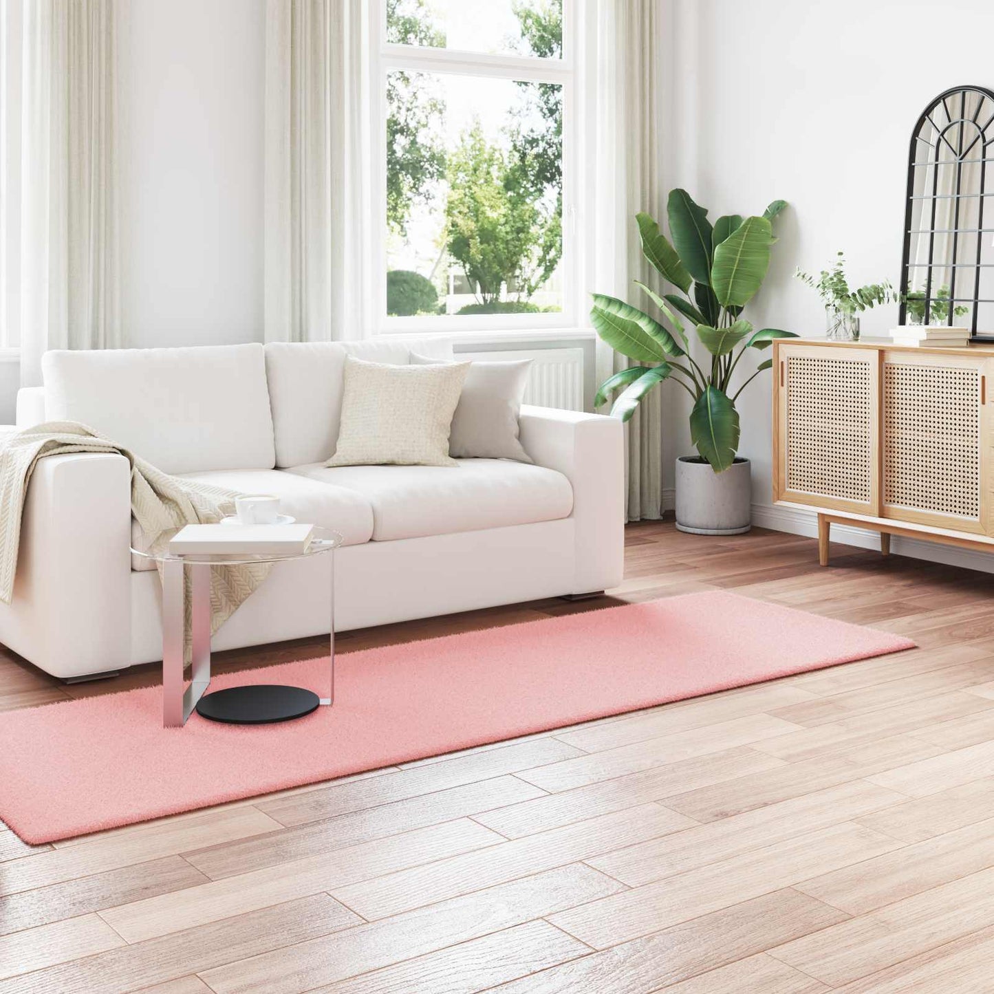 vidaXL Anti-Slip Faux Rabbit Fur Rug OLITE Pink 80 x 250 cm Polyester