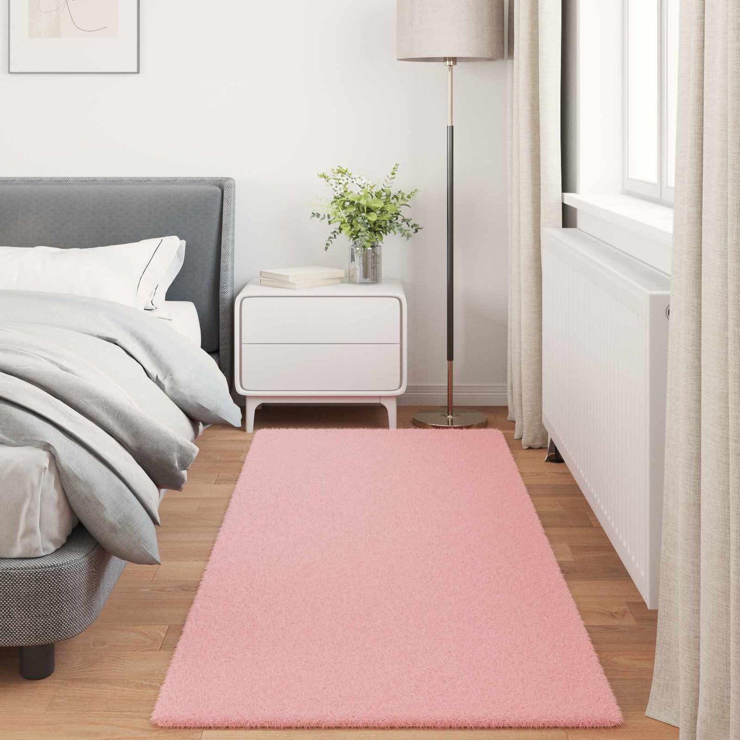 vidaXL Anti-Slip Faux Rabbit Fur Rug OLITE Pink 100 x 200 cm Polyester
