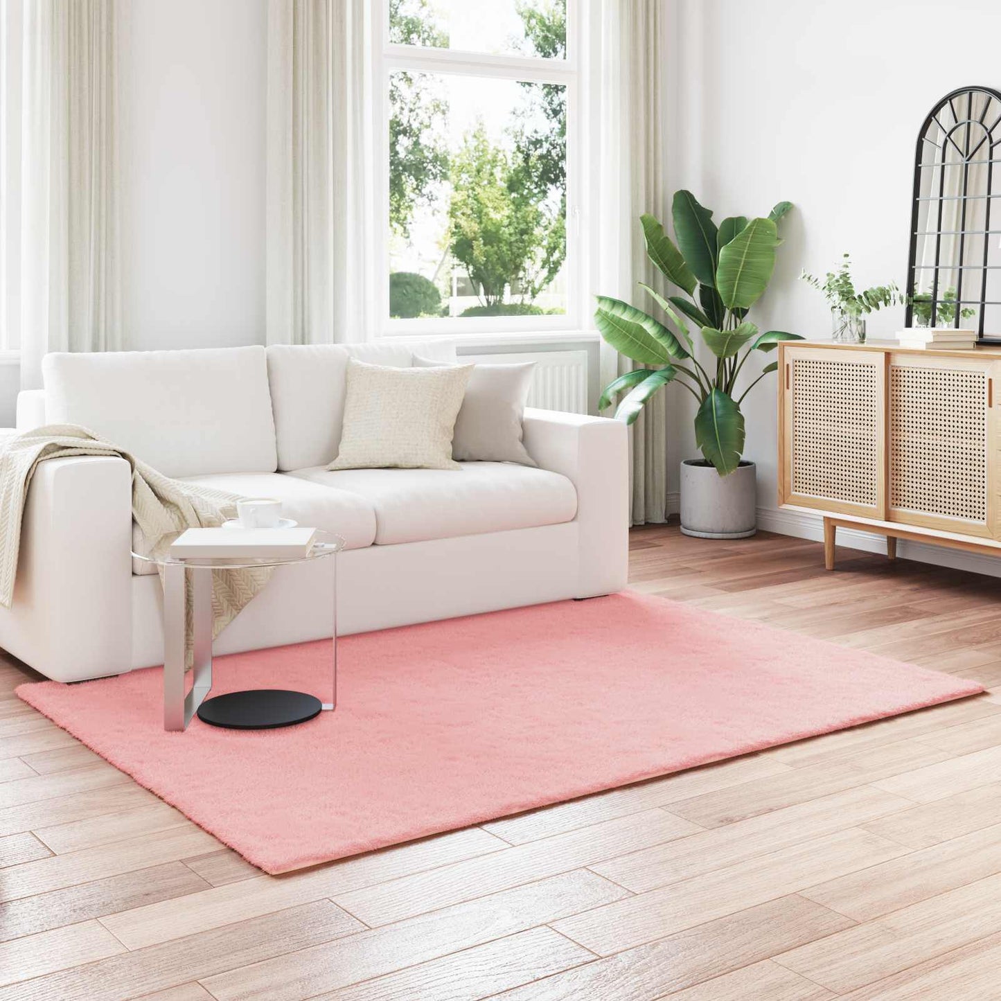 vidaXL Anti-Slip Faux Rabbit Fur Rug OLITE Pink 120 x 170 cm Polyester