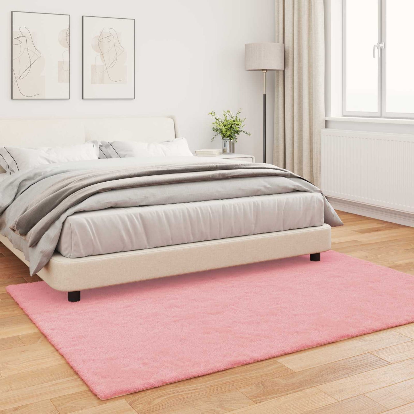 vidaXL Anti-Slip Faux Rabbit Fur Rug OLITE Pink 120 x 170 cm Polyester