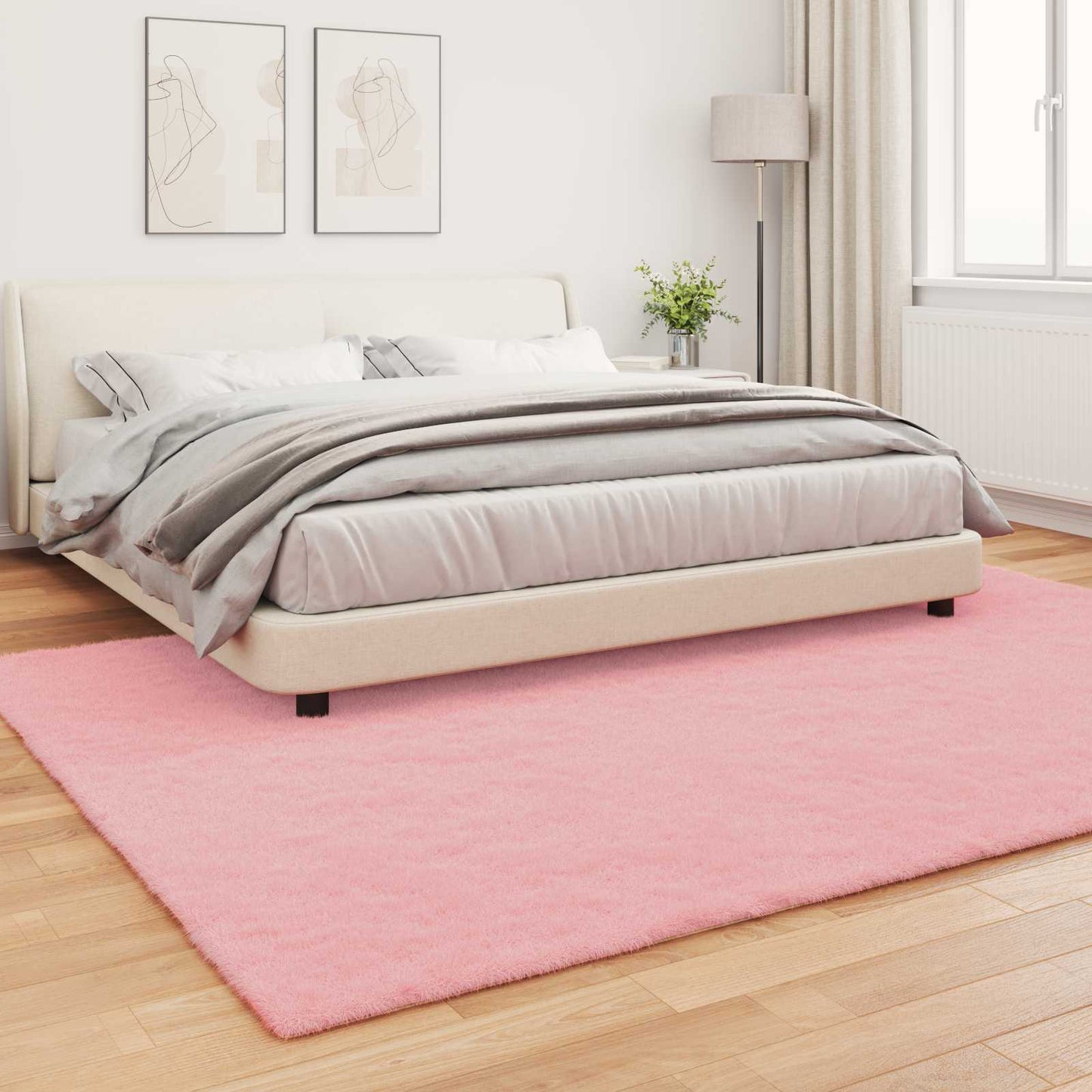 vidaXL Anti-Slip Faux Rabbit Fur Rug OLITE Pink 200 x 280 cm Polyester