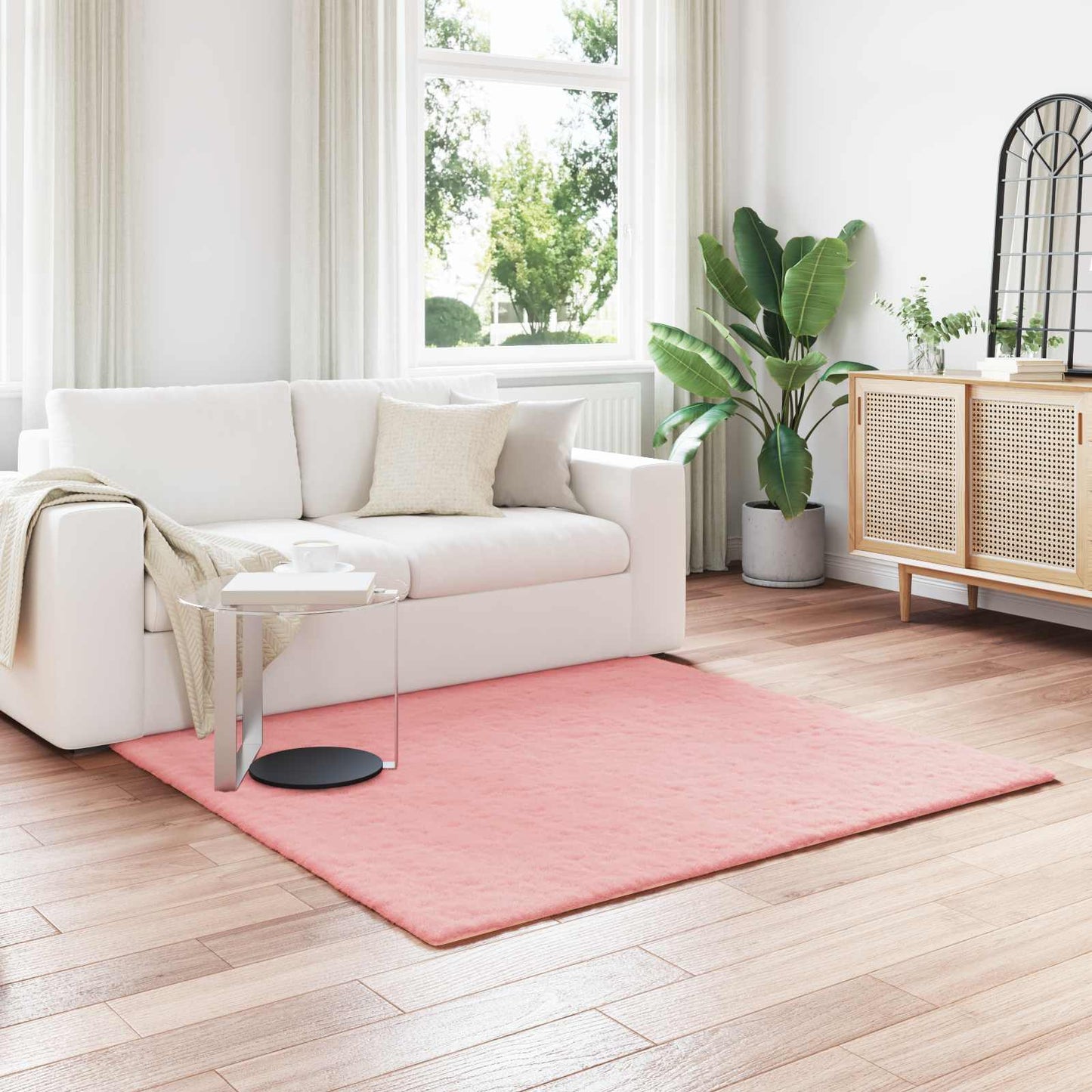 vidaXL Anti-Slip Faux Rabbit Fur Rug OLITE Pink 120 x 120 cm Polyester