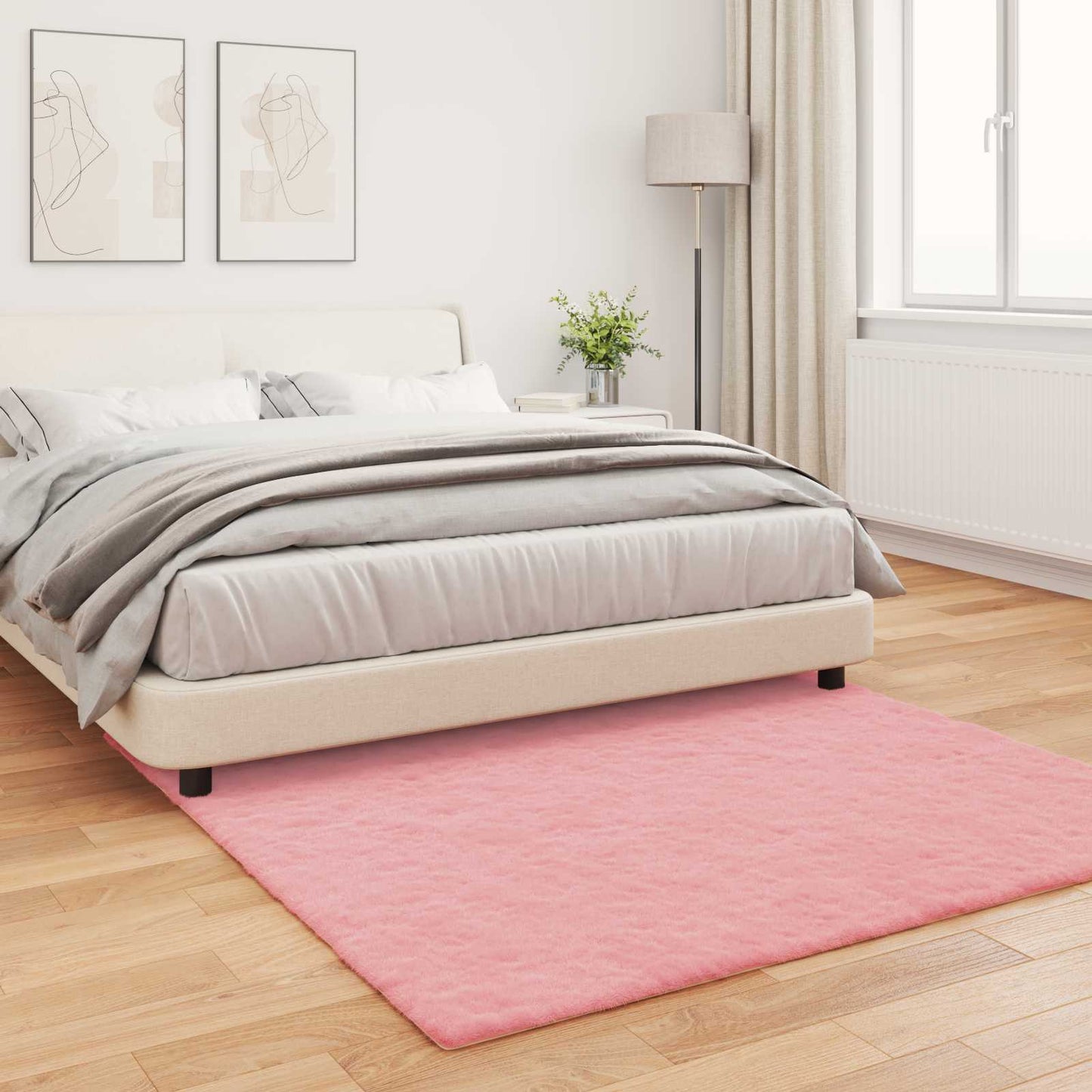 vidaXL Anti-Slip Faux Rabbit Fur Rug OLITE Pink 120 x 120 cm Polyester