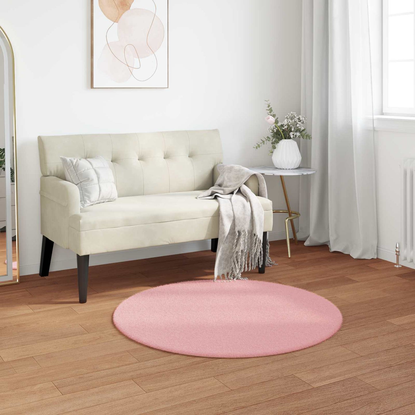 vidaXL Anti-Slip Faux Rabbit Fur Rug OLITE Pink Ø 80 cm Polyester