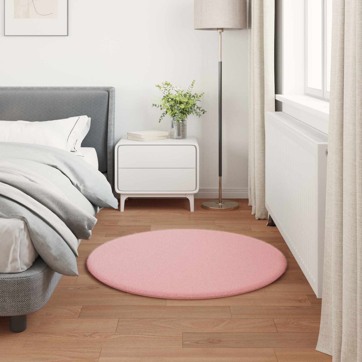 vidaXL Anti-Slip Faux Rabbit Fur Rug OLITE Pink Ø 80 cm Polyester