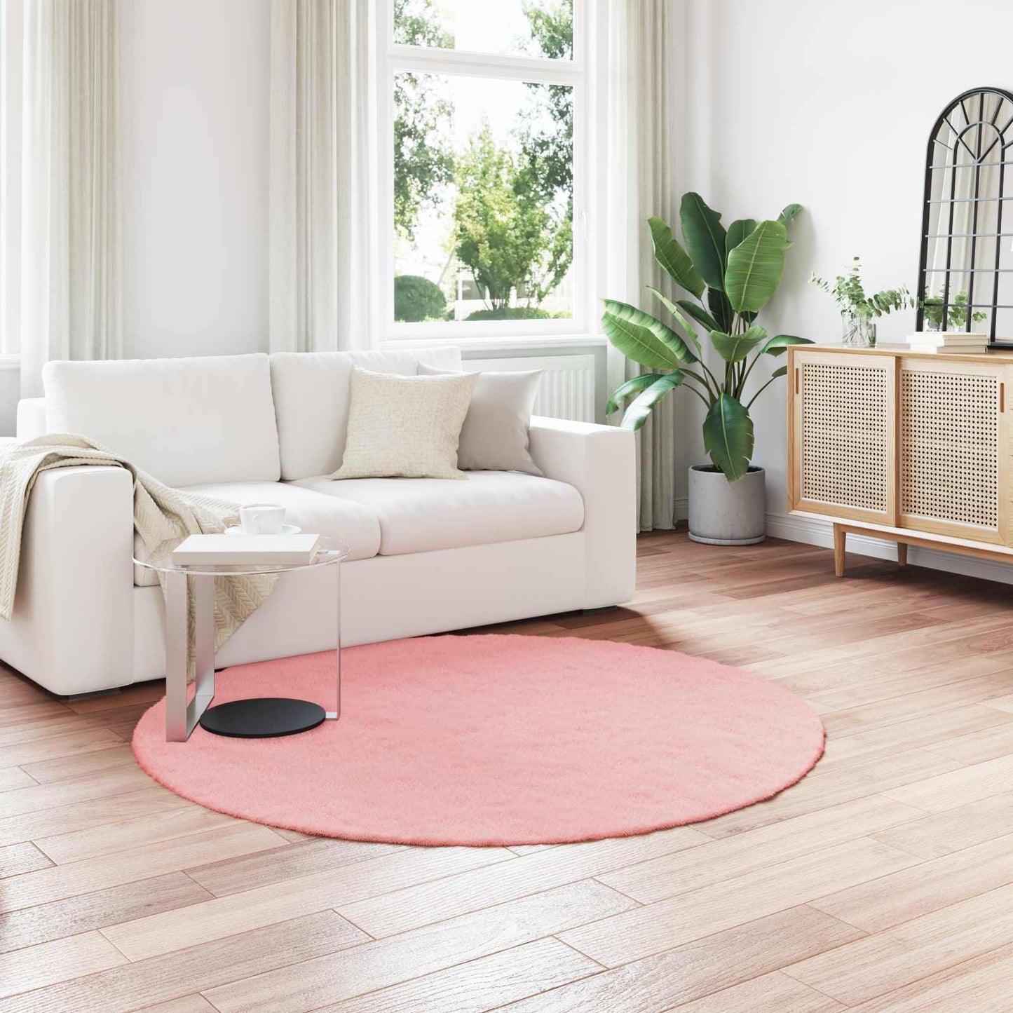 vidaXL Anti-Slip Faux Rabbit Fur Rug OLITE Pink Ø 200 cm Polyester