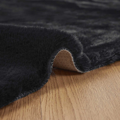 vidaXL Anti-Slip Faux Rabbit Fur Rug OLITE Black 60 x 110 cm Polyester