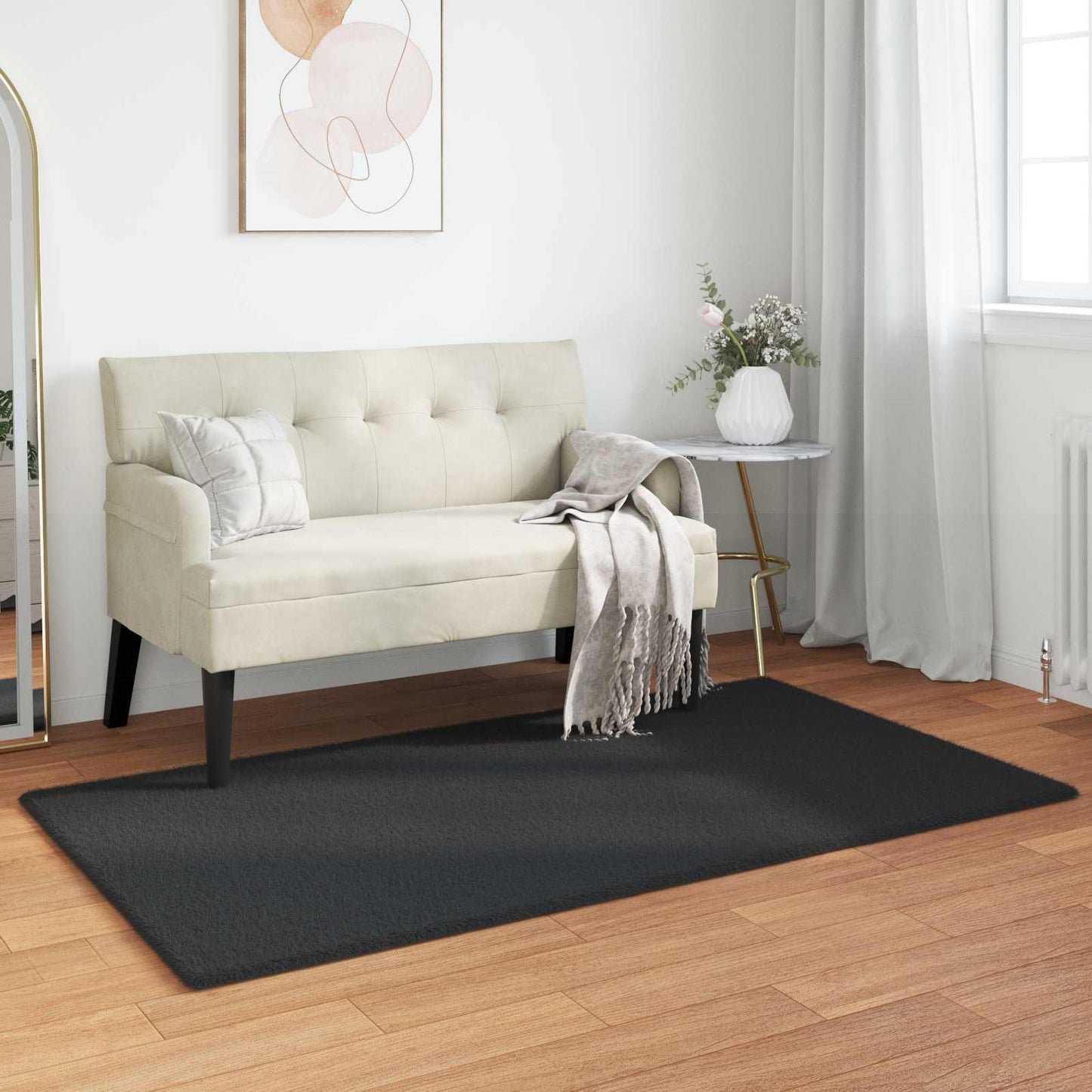 vidaXL Anti-Slip Faux Rabbit Fur Rug OLITE Black 60 x 110 cm Polyester