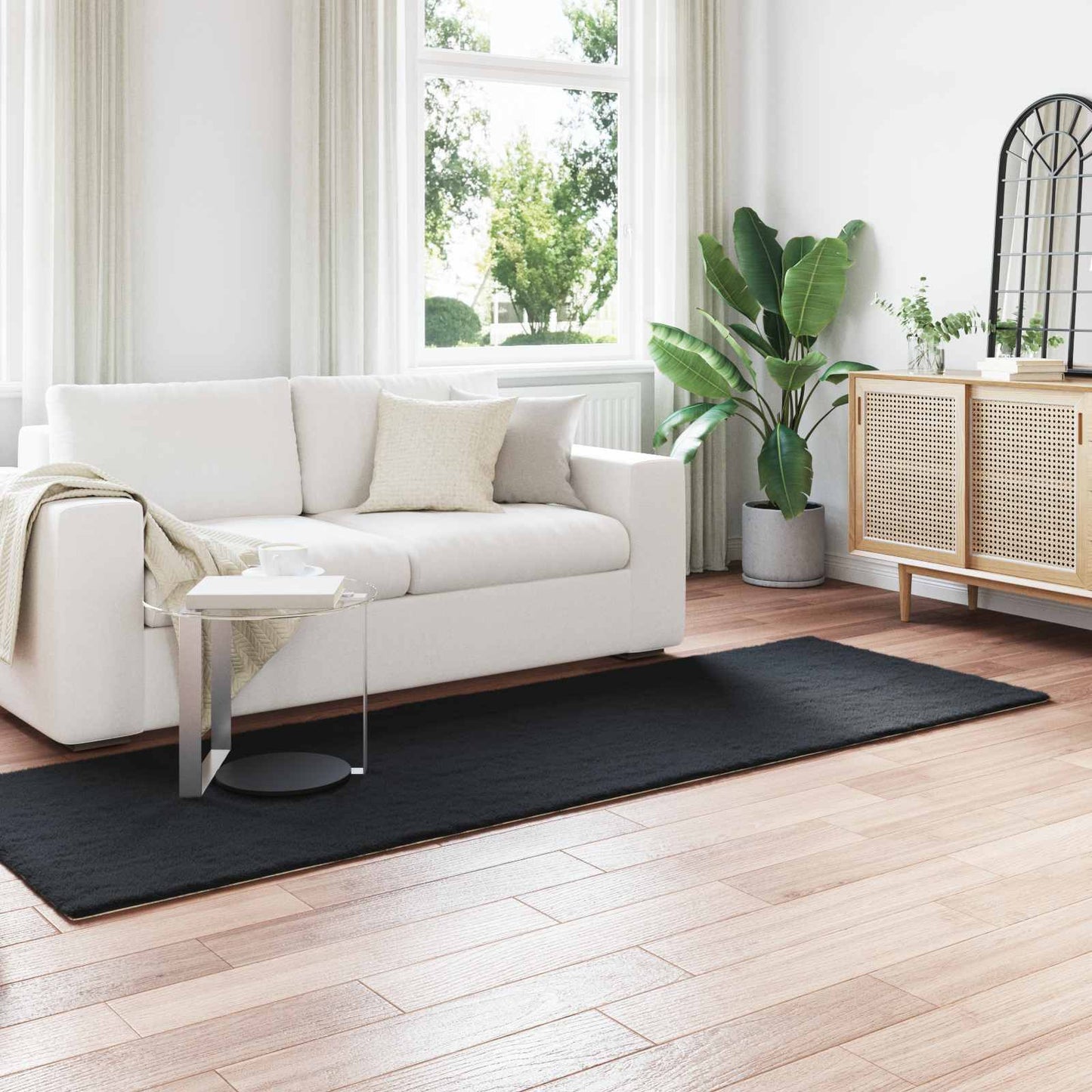 vidaXL Anti-Slip Faux Rabbit Fur Rug OLITE Black 80 x 250 cm Polyester