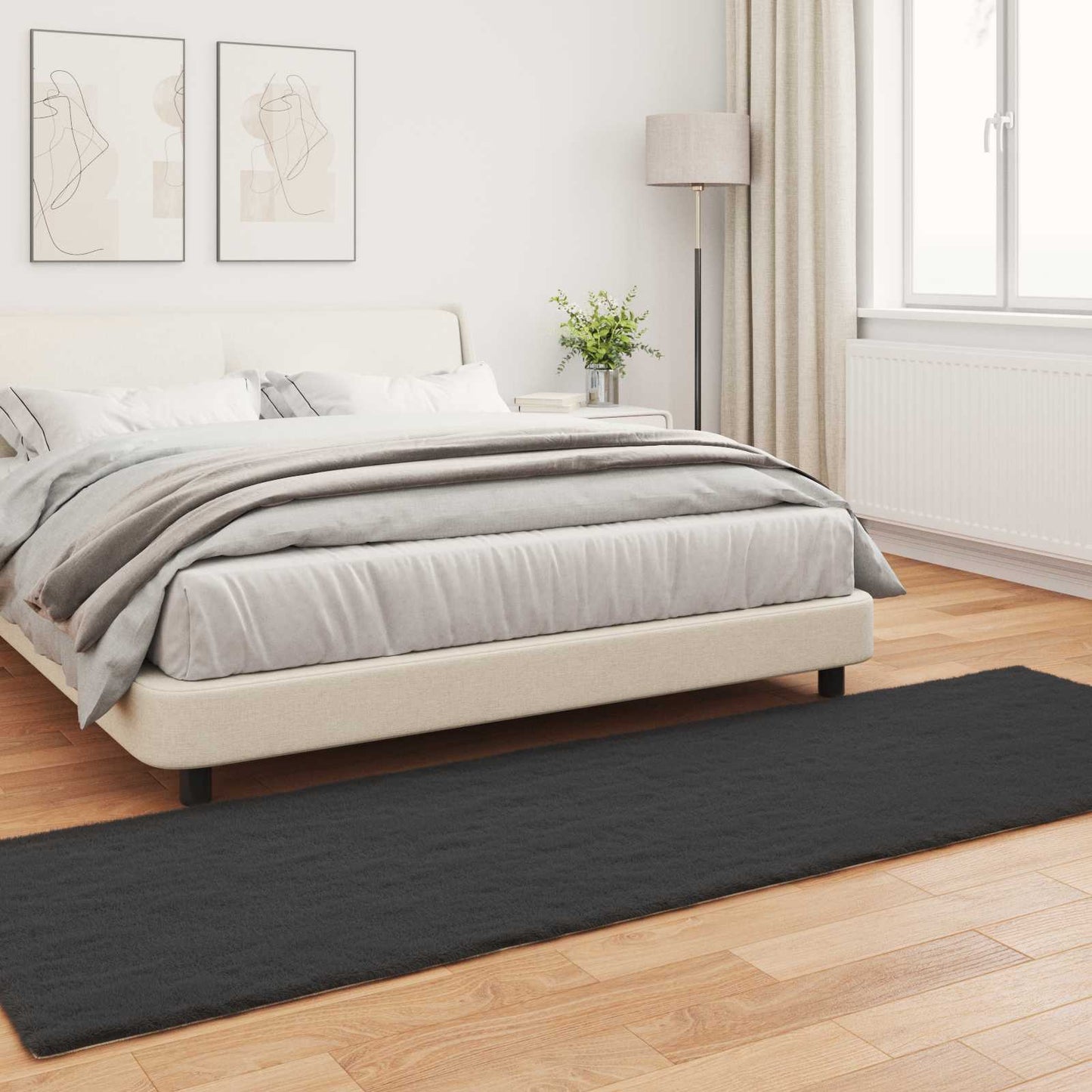 vidaXL Anti-Slip Faux Rabbit Fur Rug OLITE Black 80 x 250 cm Polyester