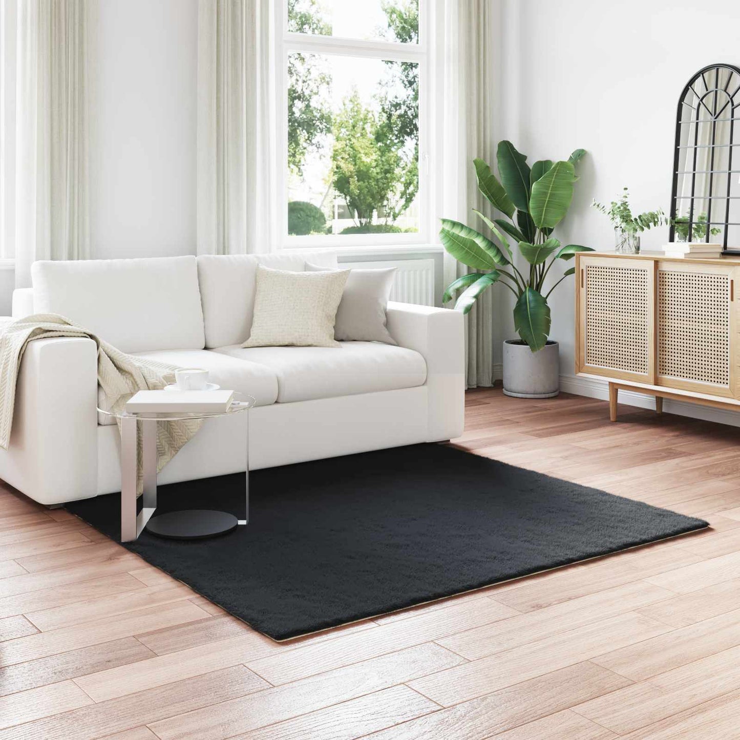 vidaXL Anti-Slip Faux Rabbit Fur Rug OLITE Black 120 x 120 cm
