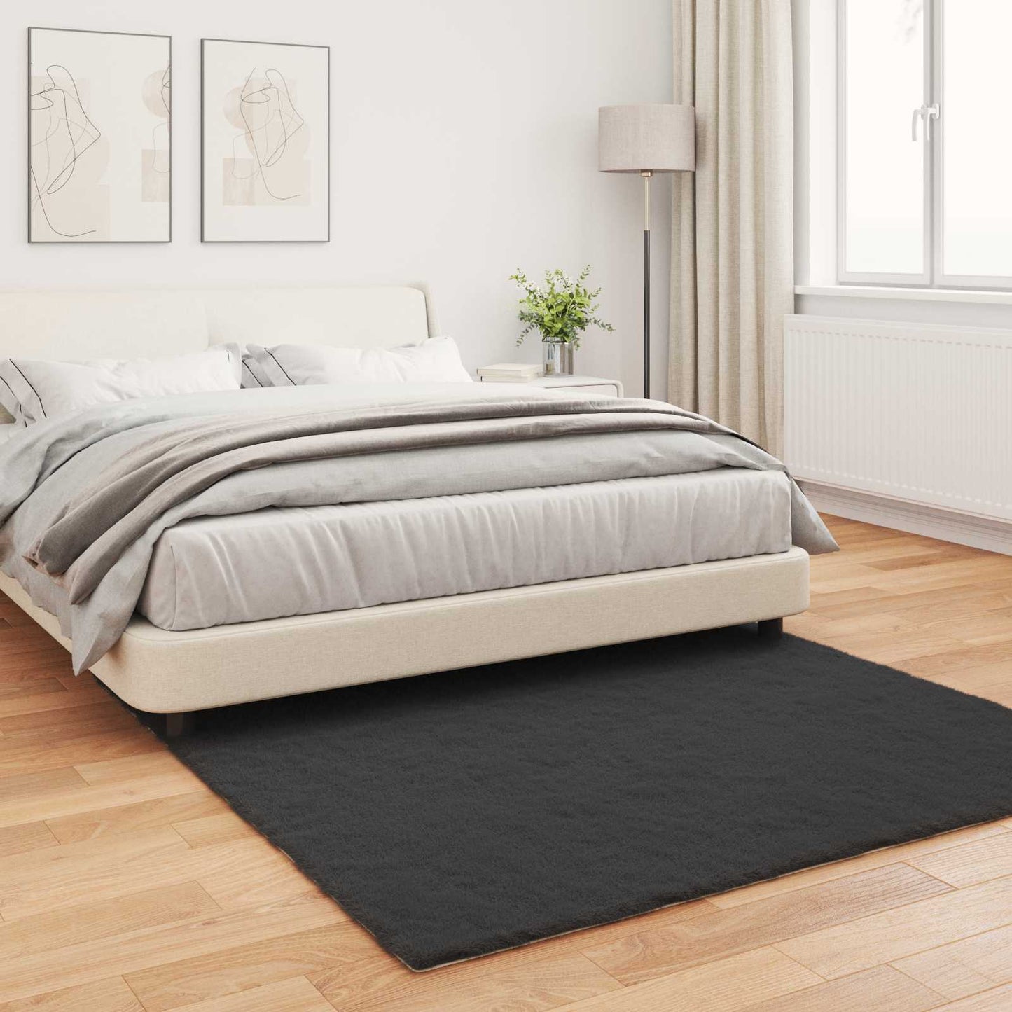 vidaXL Anti-Slip Faux Rabbit Fur Rug OLITE Black 160 x 160 cm