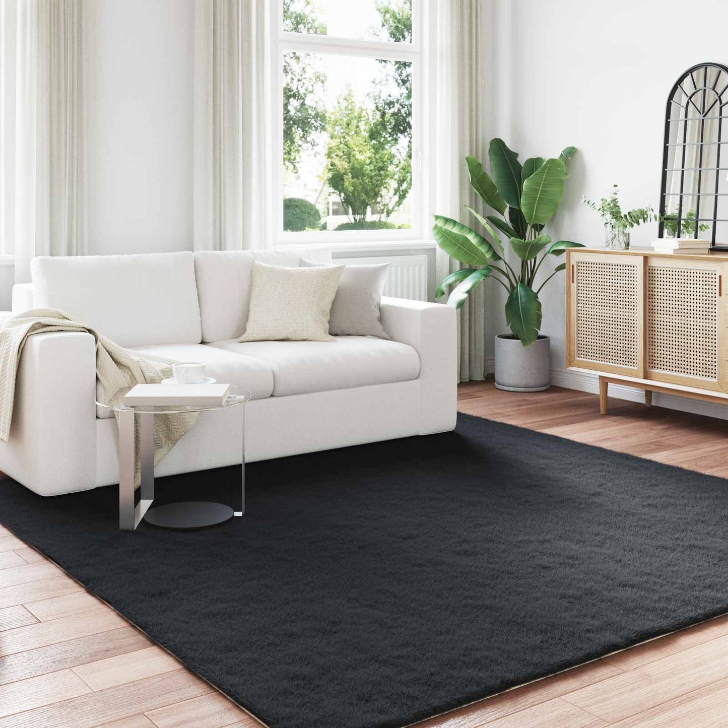 vidaXL Anti-Slip Faux Rabbit Fur Rug OLITE Black 200 x 200 cm