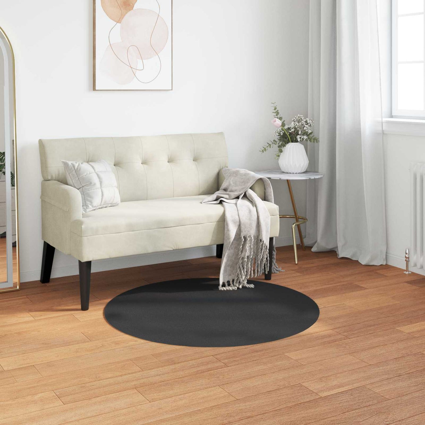 vidaXL Anti-Slip Faux Rabbit Fur Rug OLITE Black Ø 120 cm Polyester