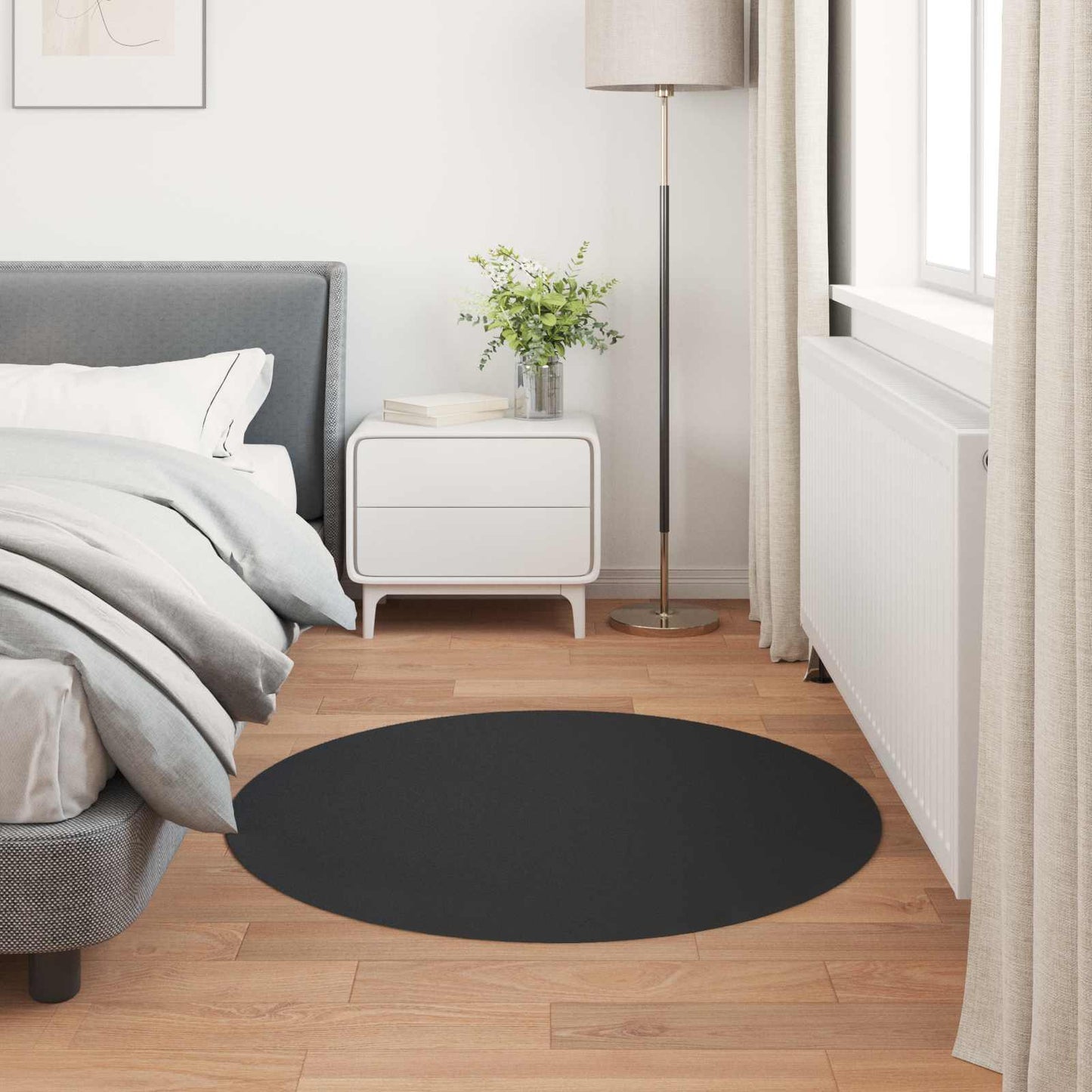 vidaXL Anti-Slip Faux Rabbit Fur Rug OLITE Black Ø 120 cm Polyester