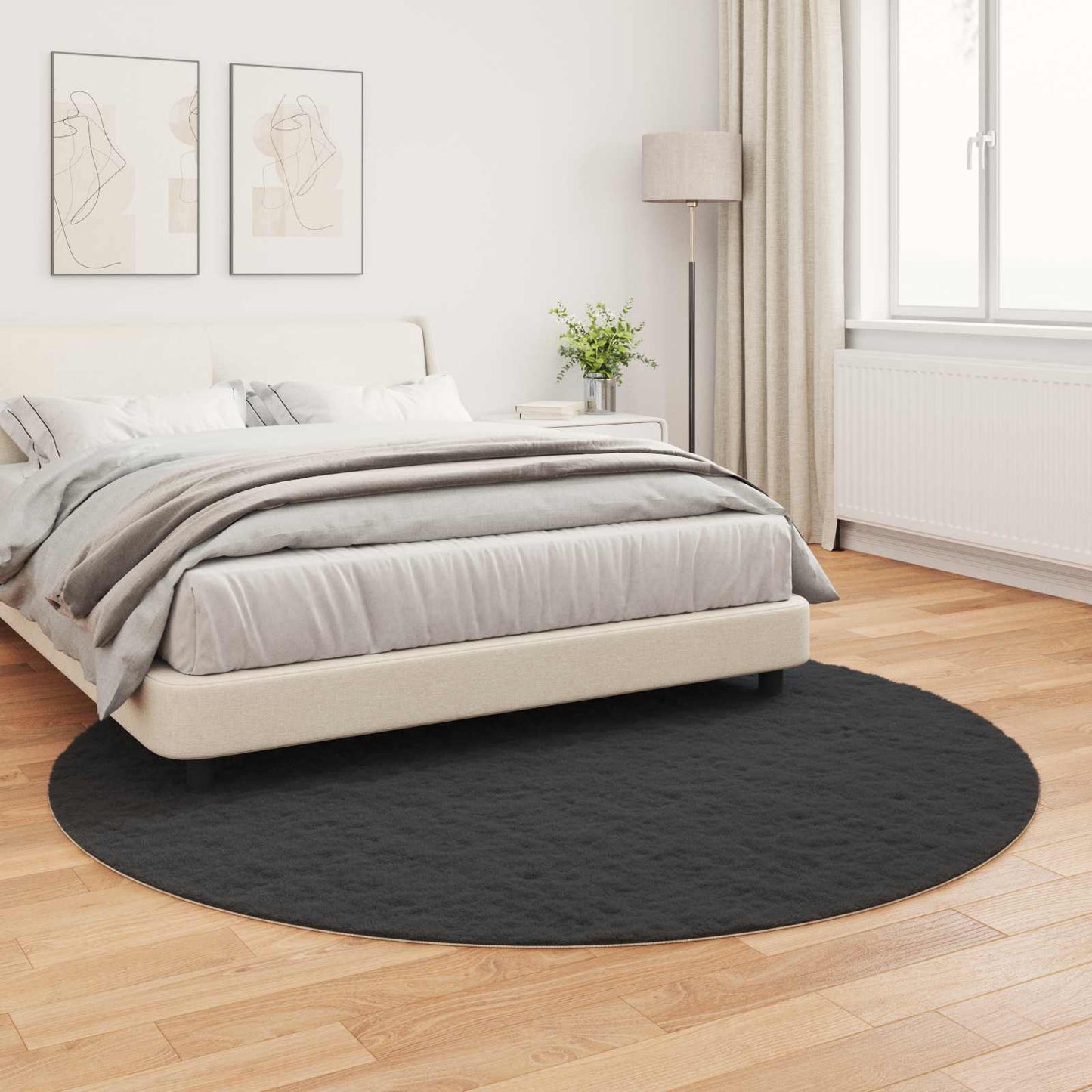 vidaXL Anti-Slip Faux Rabbit Fur Rug OLITE Black Ø 160 cm Polyester