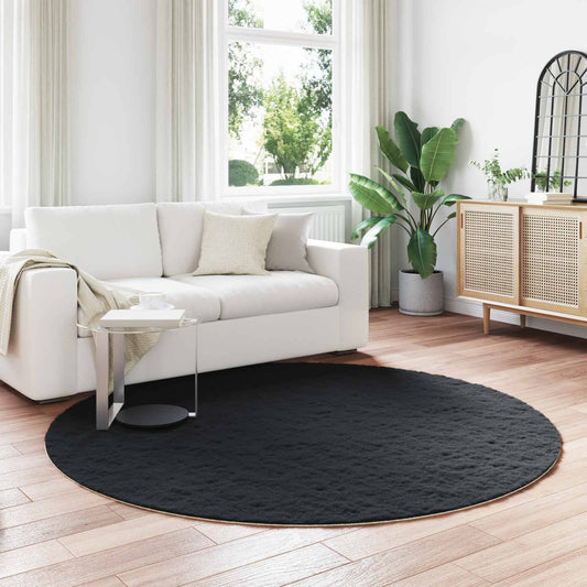 vidaXL Anti-Slip Faux Rabbit Fur Rug OLITE Black Ø 200 cm Polyester
