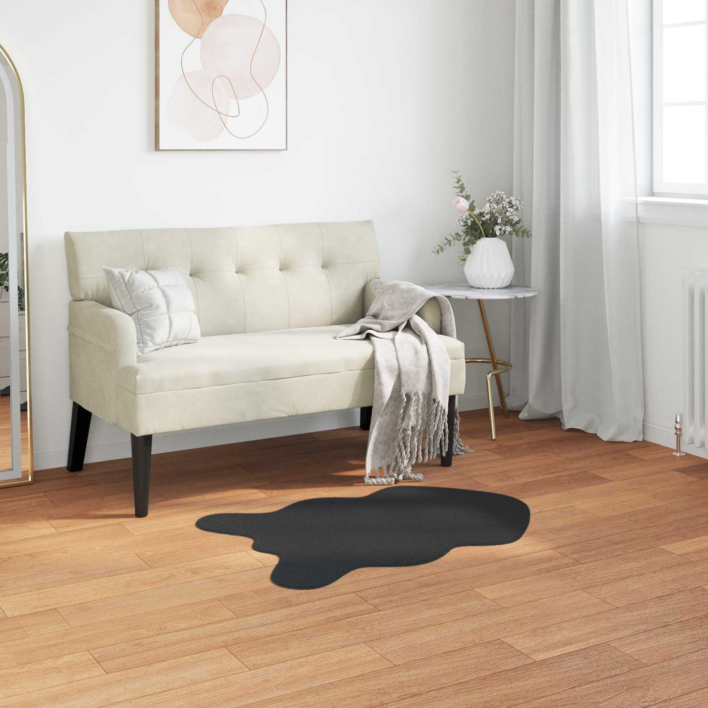 vidaXL Anti-Slip Faux Rabbit Fur Rug OLITE Black 50 x 80 cm Polyester