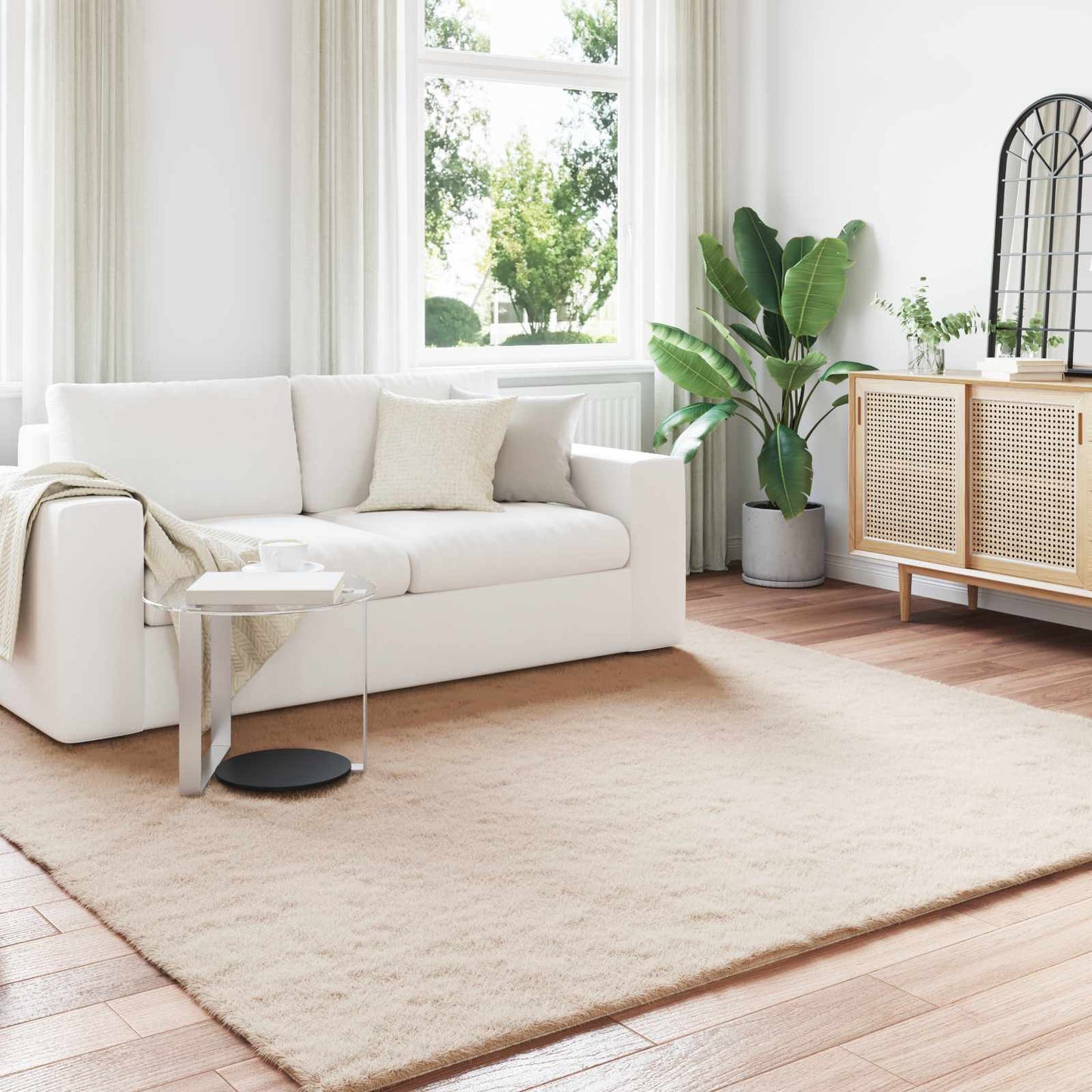 vidaXL Anti-Slip Faux Rabbit Fur Rug OLITE Taupe 240 x 240 cm