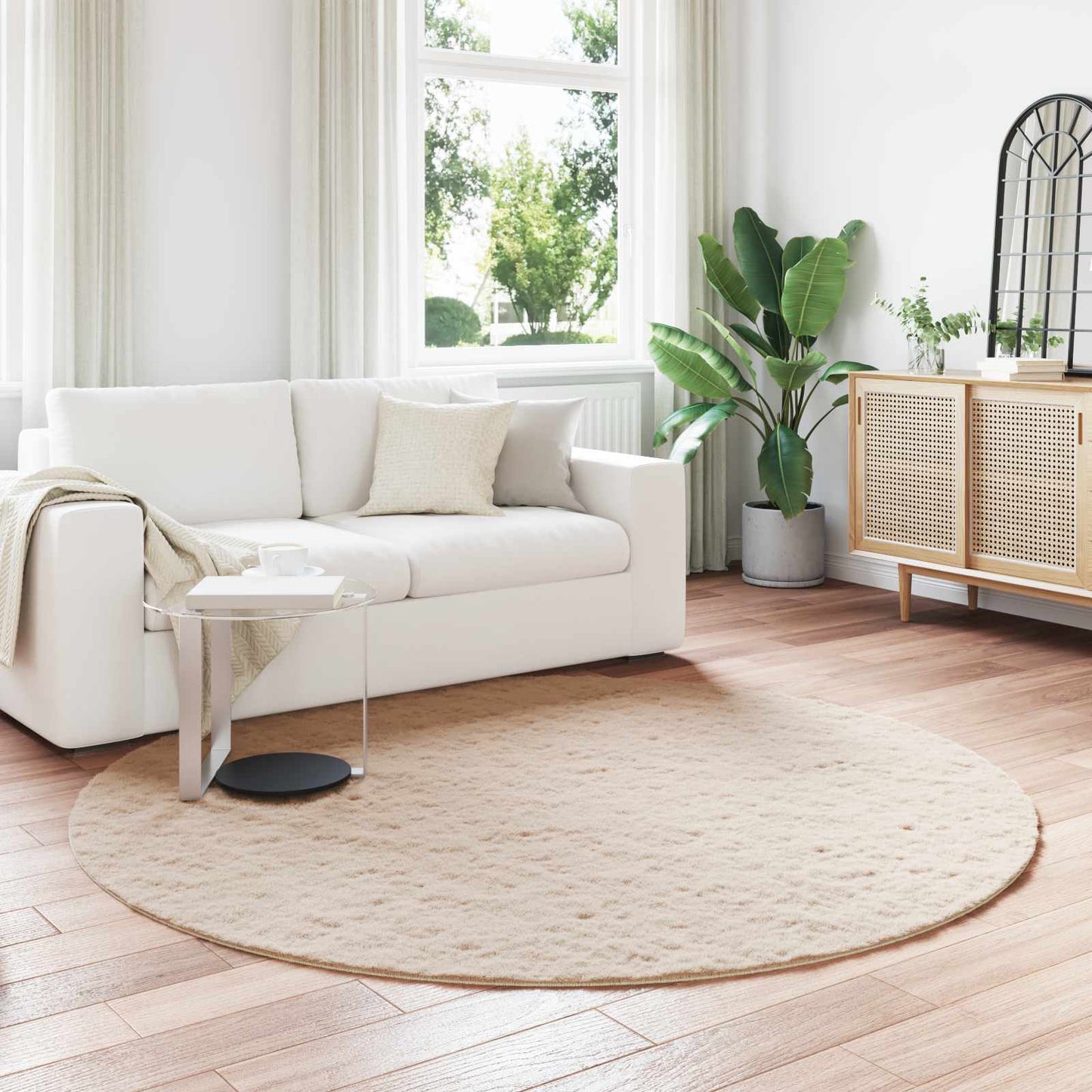 vidaXL Anti-Slip Faux Rabbit Fur Rug OLITE Taupe Ø 200 cm Polyester