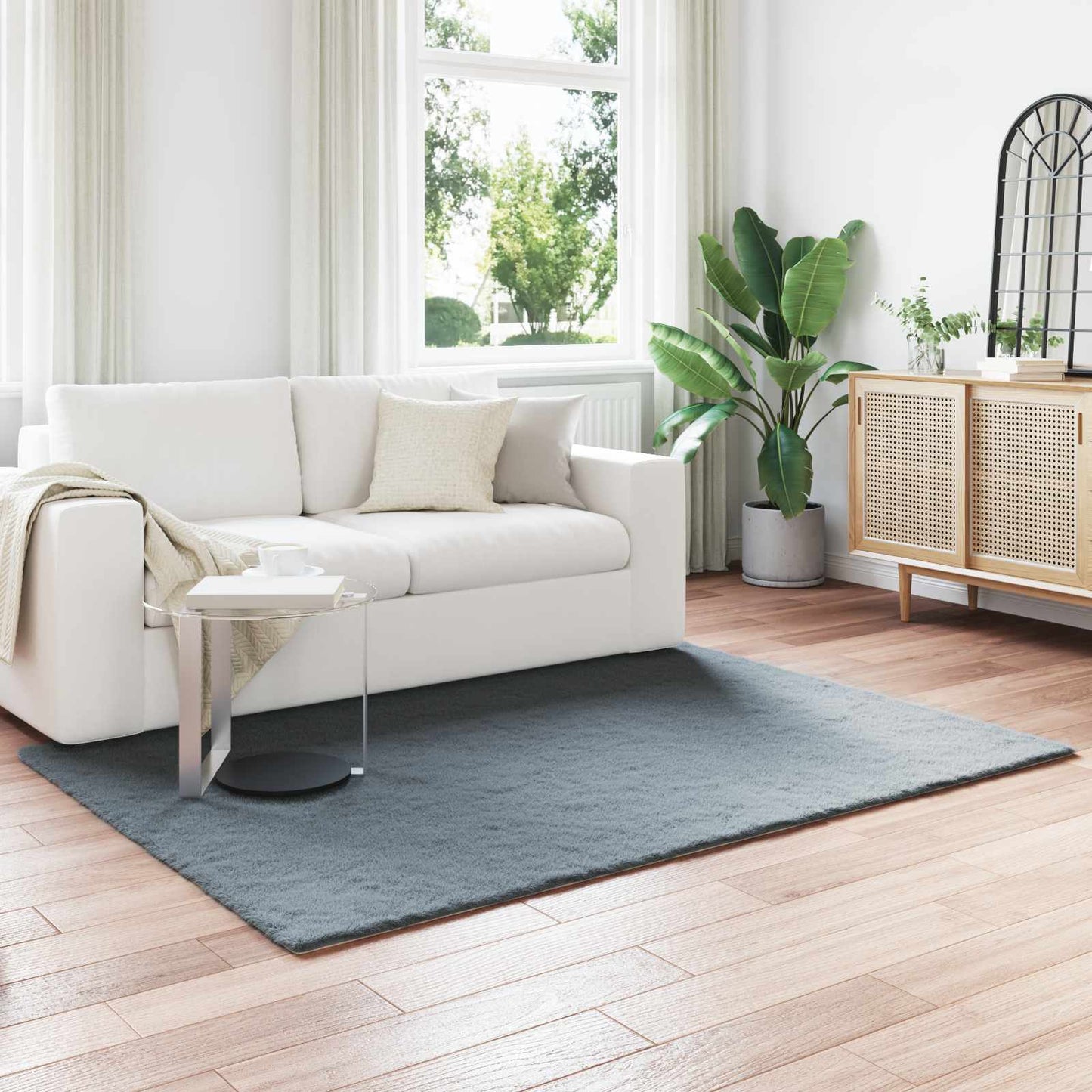 vidaXL Anti-Slip Faux Rabbit Fur Rug OLITE Anthracite 120 x 170 cm