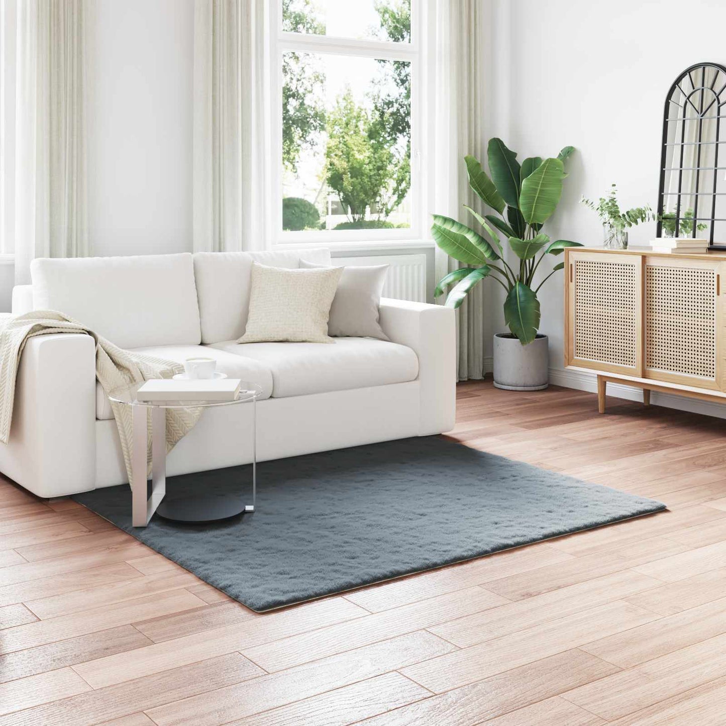 vidaXL Anti-Slip Faux Rabbit Fur Rug OLITE Anthracite 120 x 120 cm