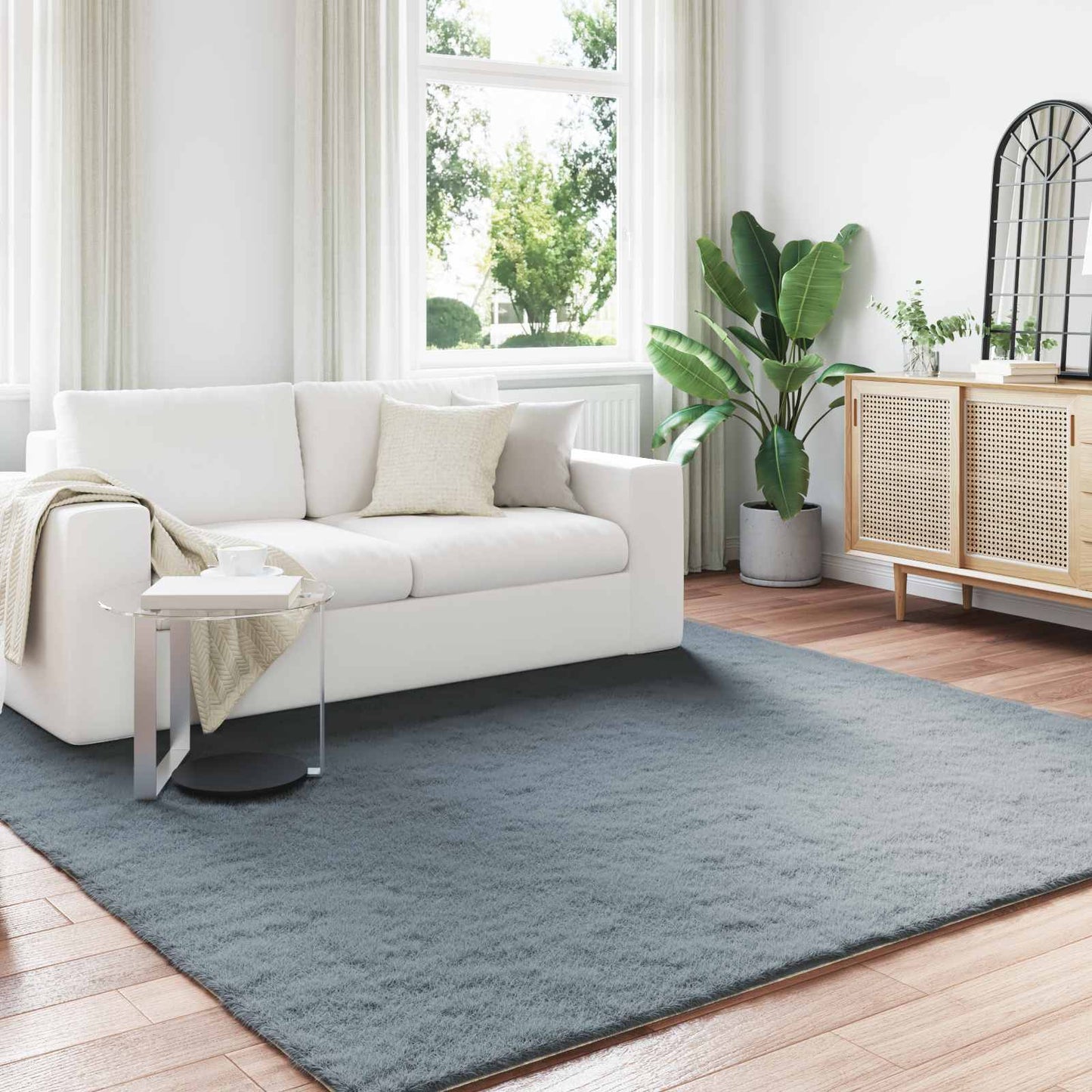 vidaXL Anti-Slip Faux Rabbit Fur Rug OLITE Anthracite 200 x 200 cm