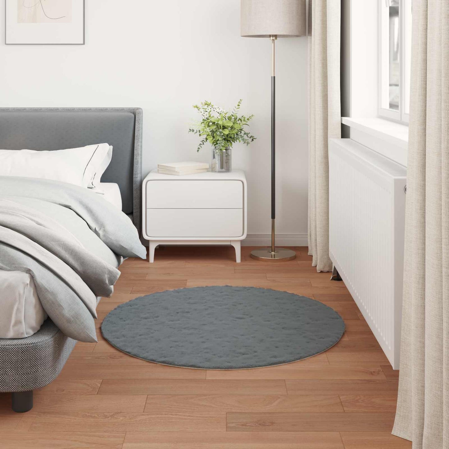 vidaXL Anti-Slip Faux Rabbit Fur Rug OLITE Anthracite Ø 100 cm