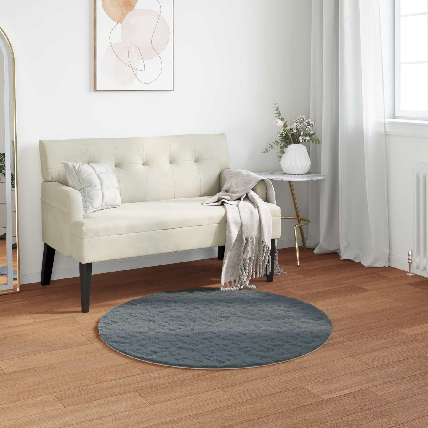 vidaXL Anti-Slip Faux Rabbit Fur Rug OLITE Anthracite Ø 120 cm