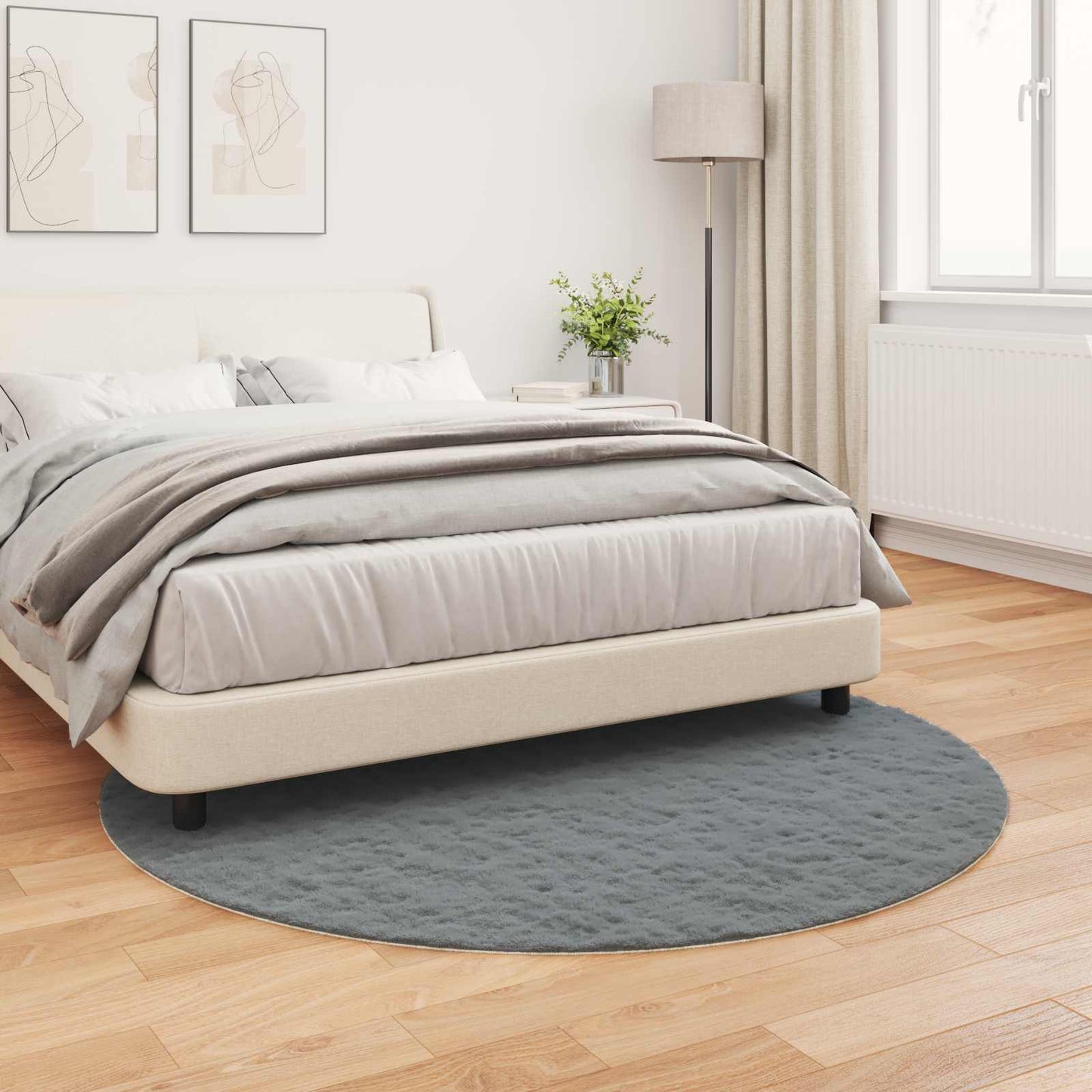vidaXL Anti-Slip Faux Rabbit Fur Rug OLITE Anthracite Ø 200 cm