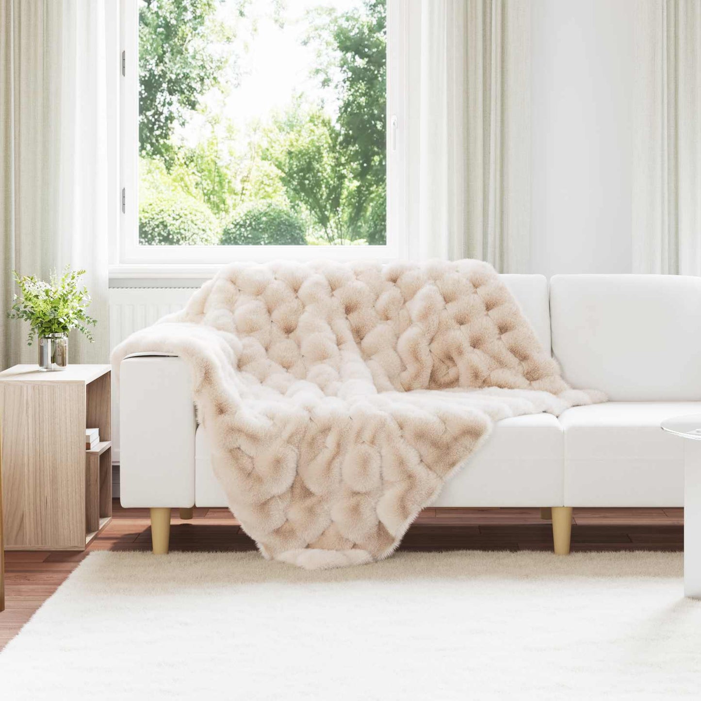 vidaXL Anti-Slip Faux Rabbit Fur Blanket Olite Beige 130 x 150 cm