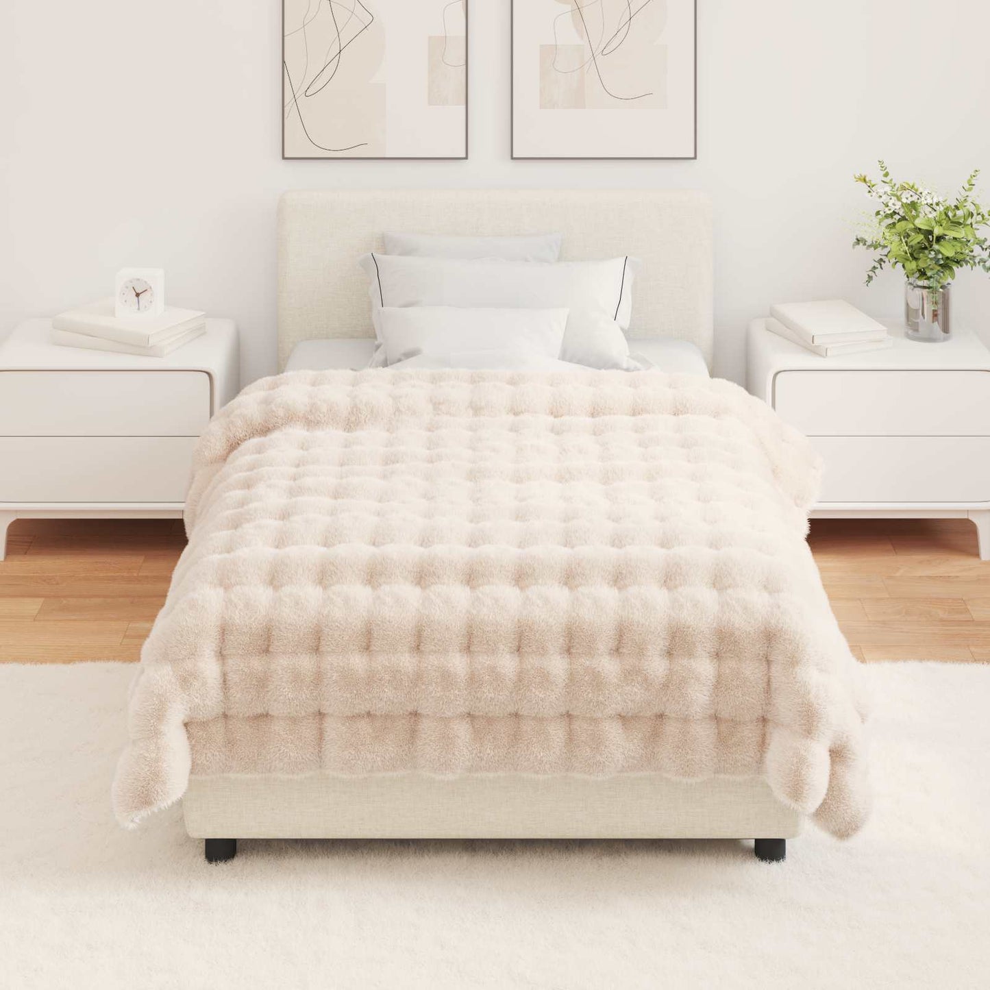 vidaXL Anti-Slip Faux Rabbit Fur Blanket Olite Beige 130 x 150 cm