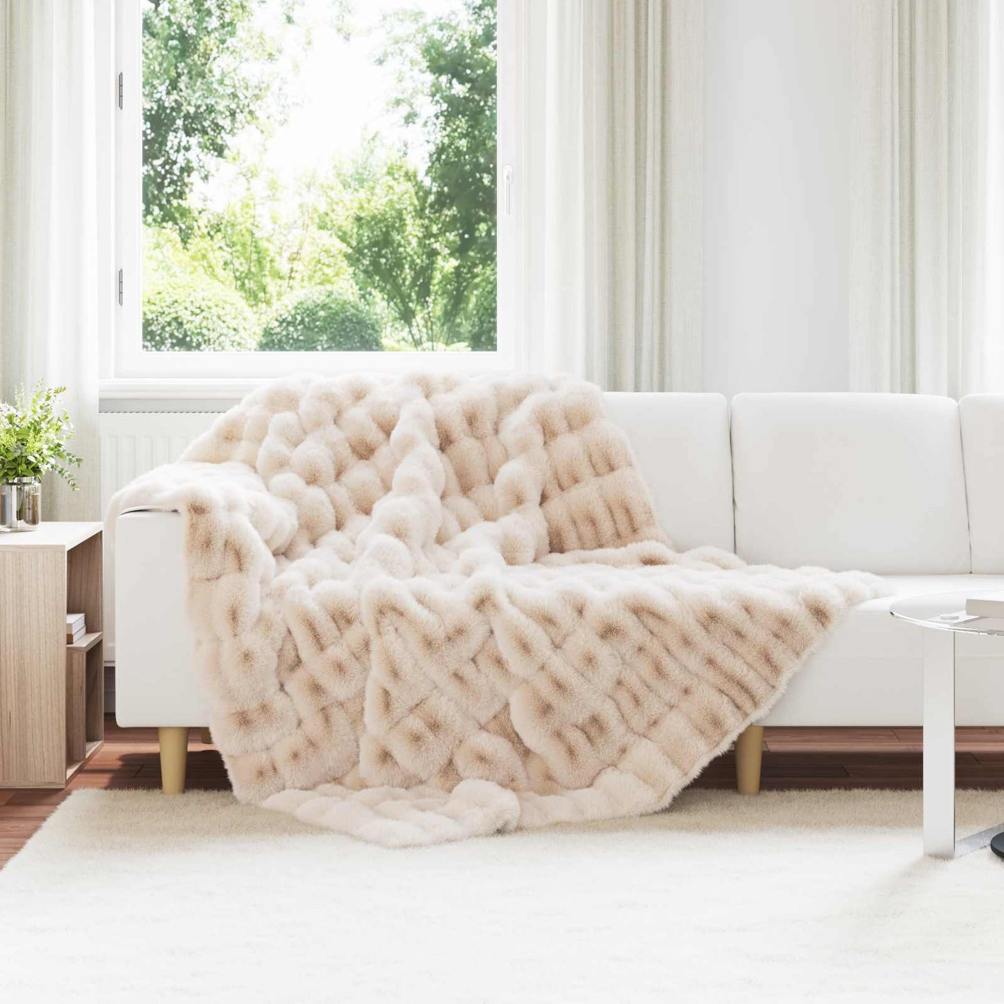vidaXL Anti-Slip Faux Rabbit Fur Blanket Olite Beige 150 x 220 cm