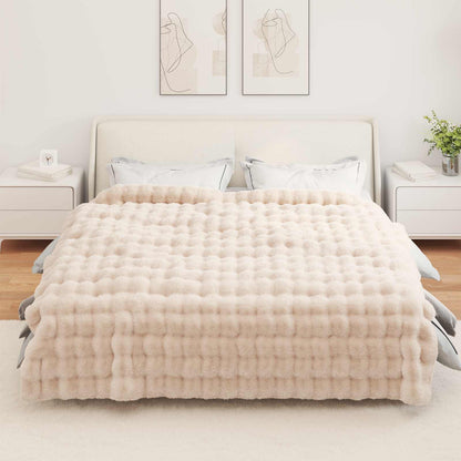 vidaXL Anti-Slip Faux Rabbit Fur Blanket Olite Beige 220 x 240 cm