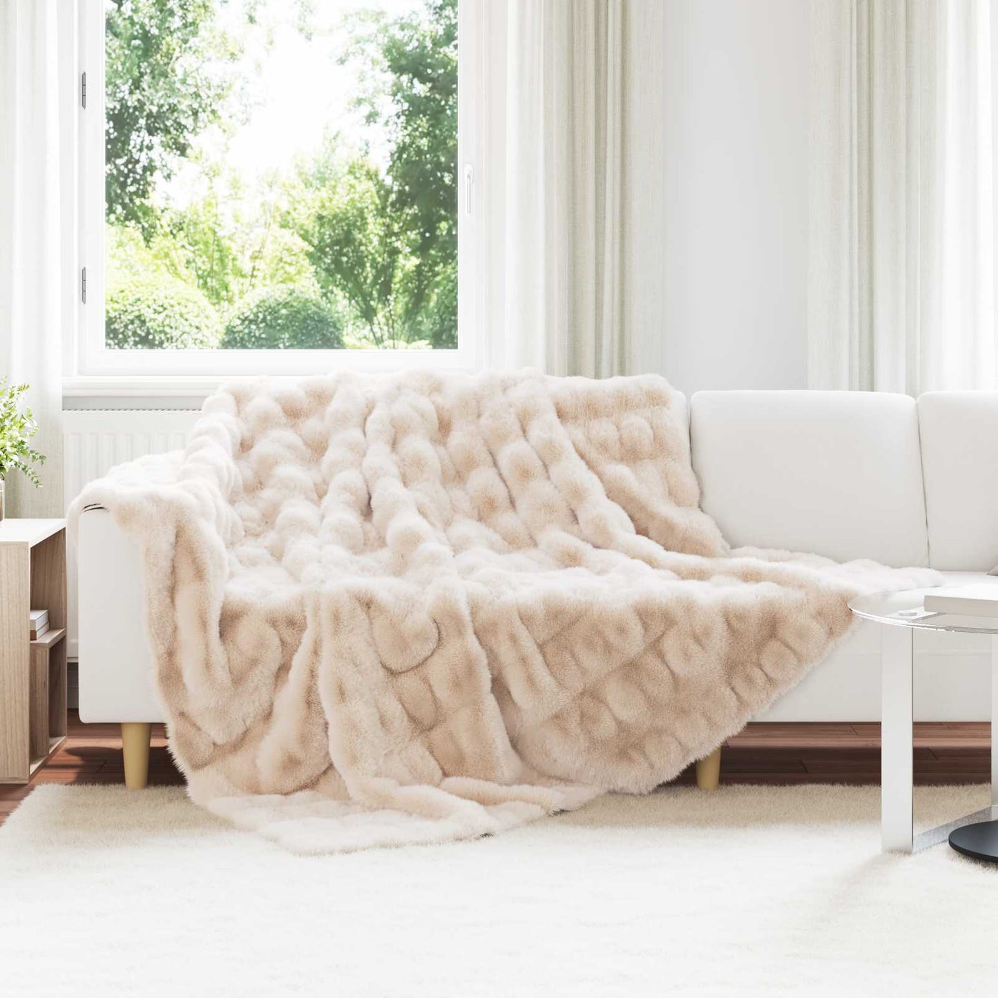 vidaXL Anti-Slip Faux Rabbit Fur Blanket Olite Beige 240 x 270 cm