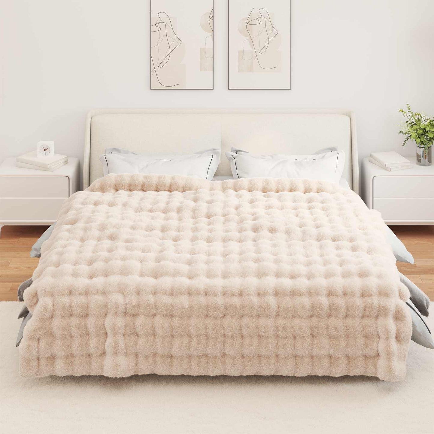 vidaXL Anti-Slip Faux Rabbit Fur Blanket Olite Beige 240 x 270 cm