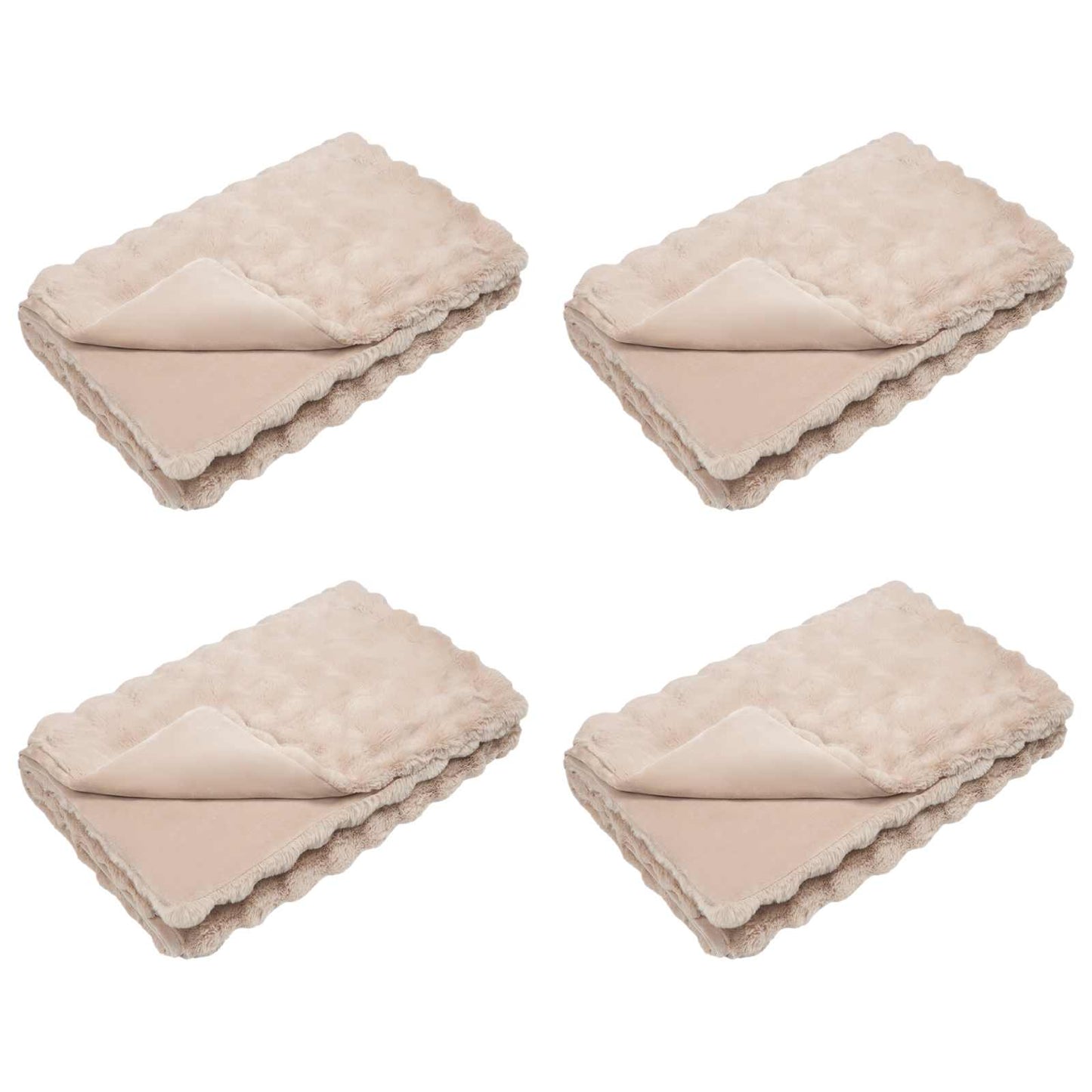 vidaXL Anti-Slip Faux Rabbit Fur Blanket Olite 4 pcs Beige Polyester