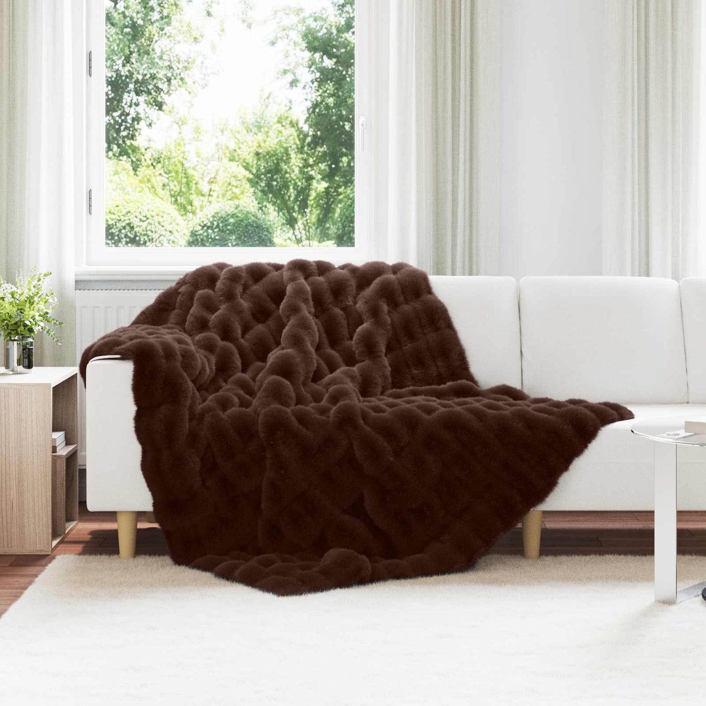 vidaXL Anti-Slip Faux Rabbit Fur Blanket Olite Camel 150 x 220 cm