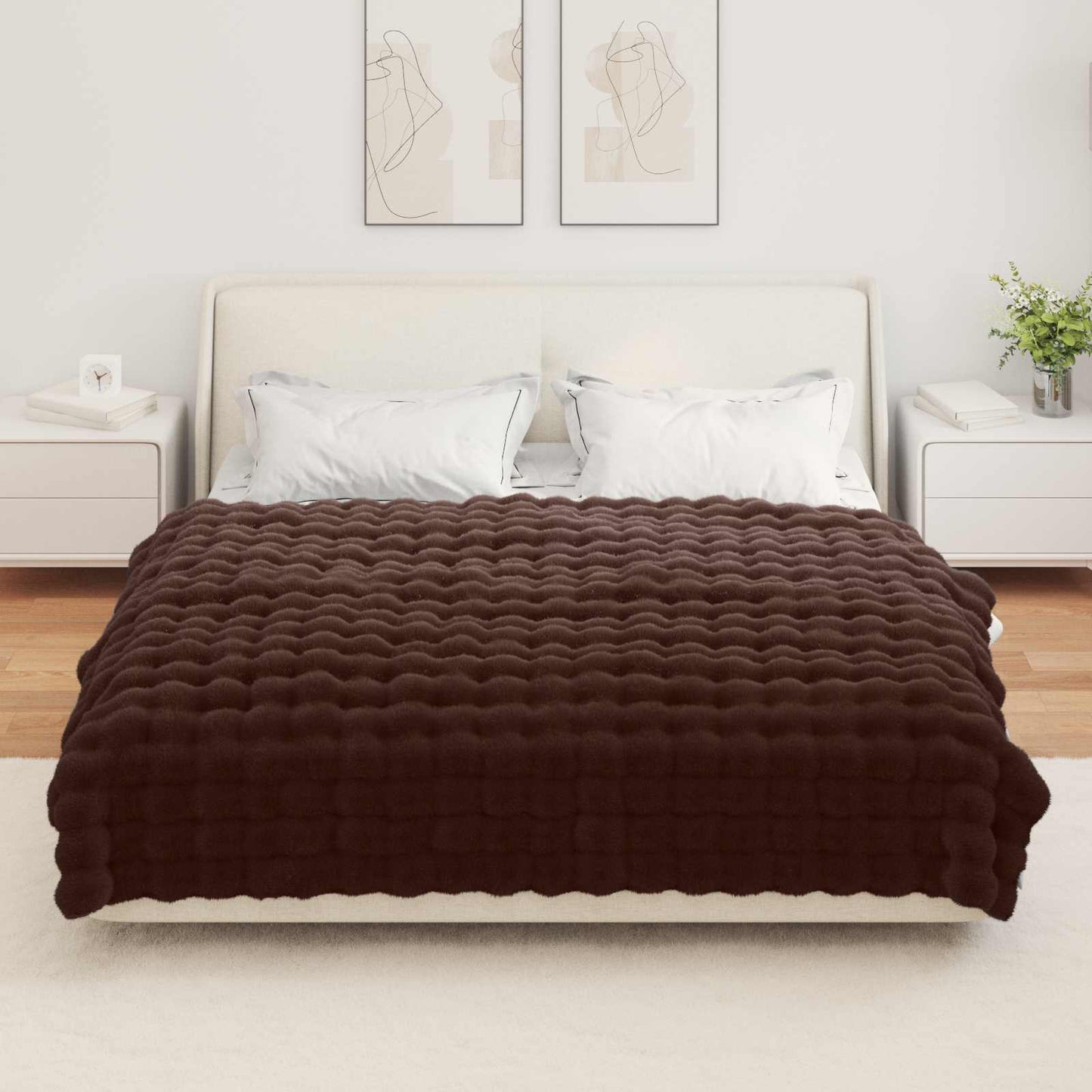 vidaXL Anti-Slip Faux Rabbit Fur Blanket Olite Camel 150 x 220 cm