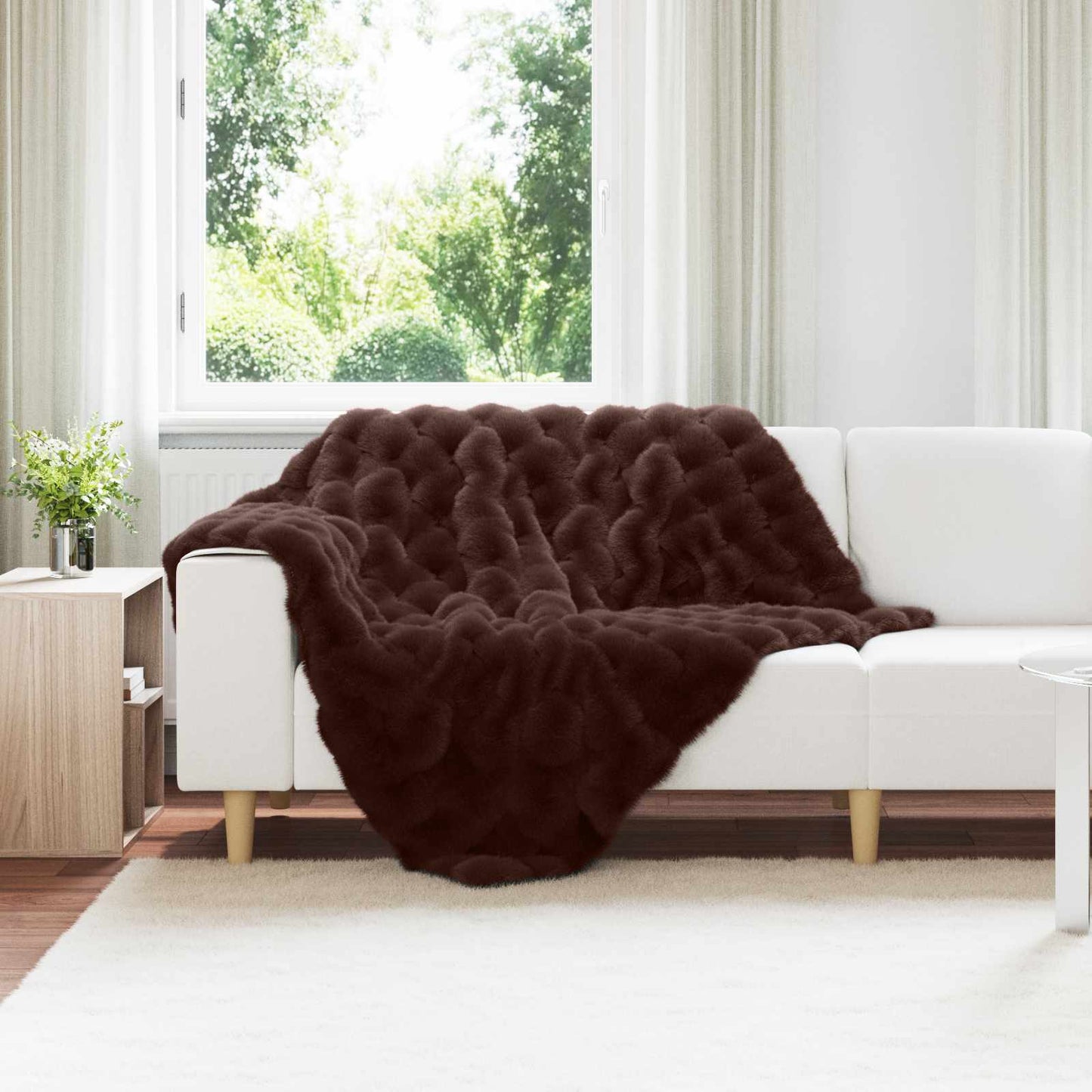 vidaXL Anti-Slip Faux Rabbit Fur Blanket Olite Camel 220 x 240 cm