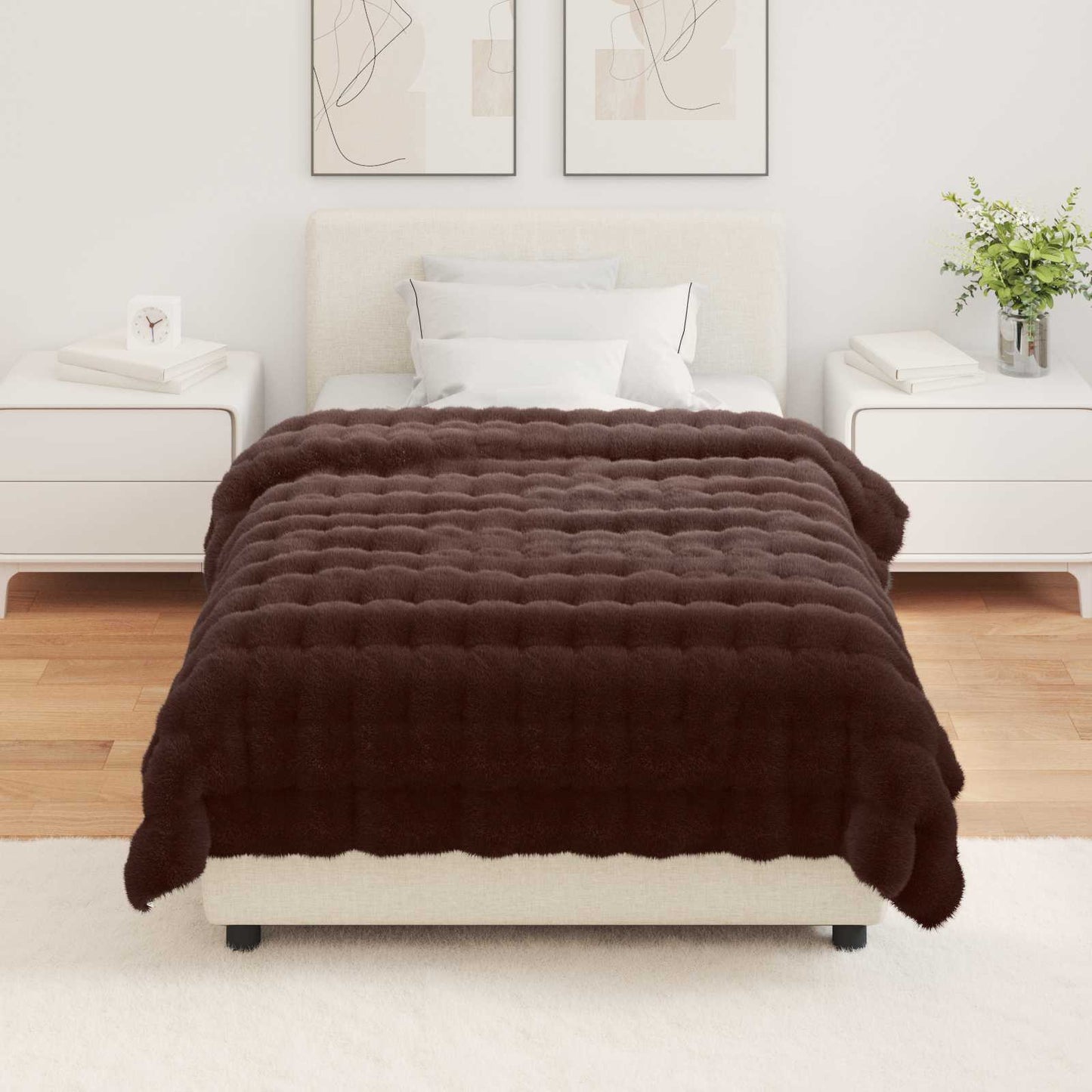 vidaXL Anti-Slip Faux Rabbit Fur Blanket Olite 4 pcs Camel Polyester
