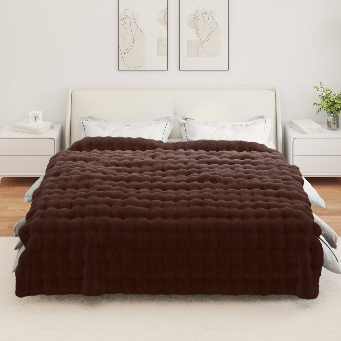 vidaXL Anti-Slip Faux Rabbit Fur Blanket Olite 4 pcs Camel Polyester