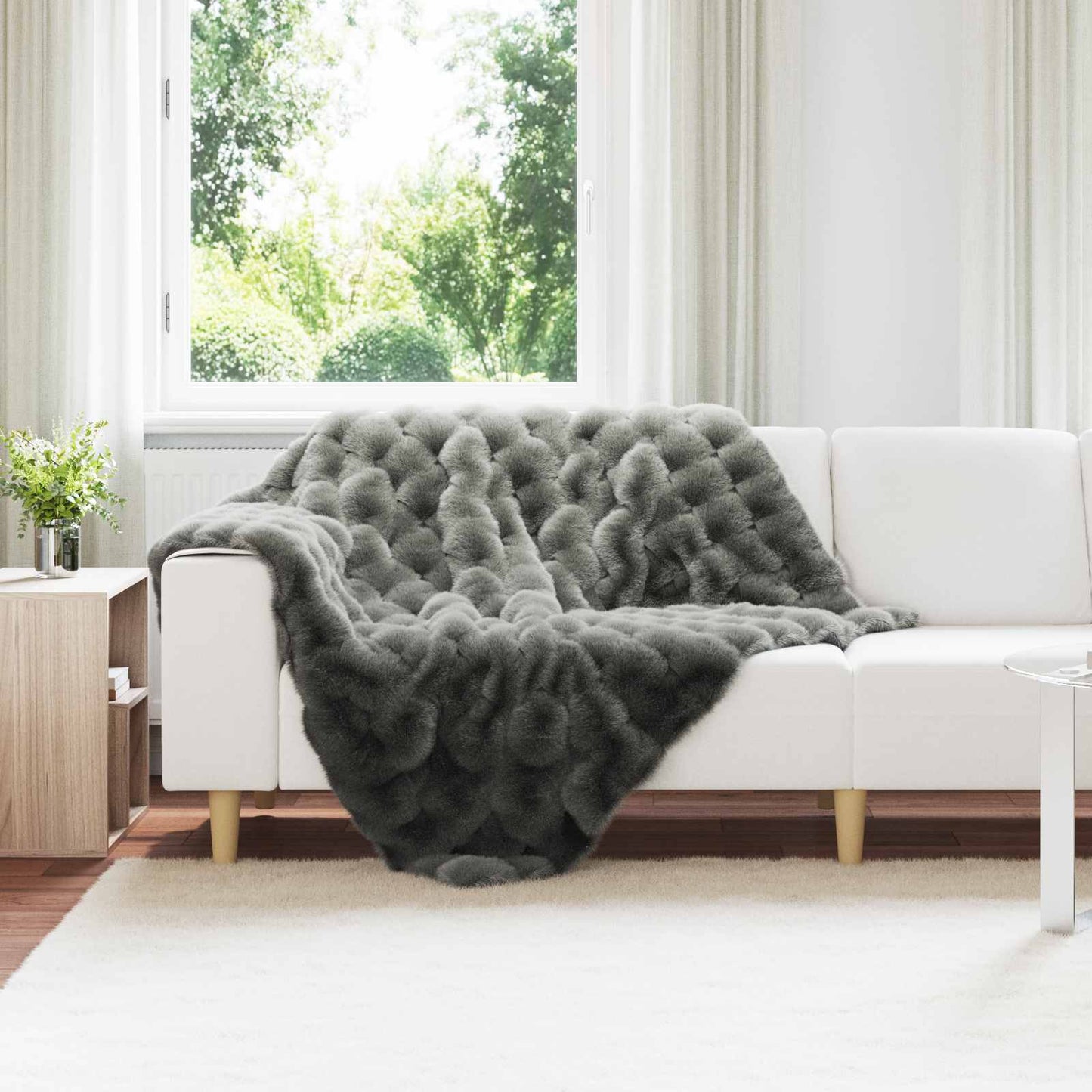vidaXL Anti-Slip Faux Rabbit Fur Blanket Olite Dark Grey 130 x 150 cm