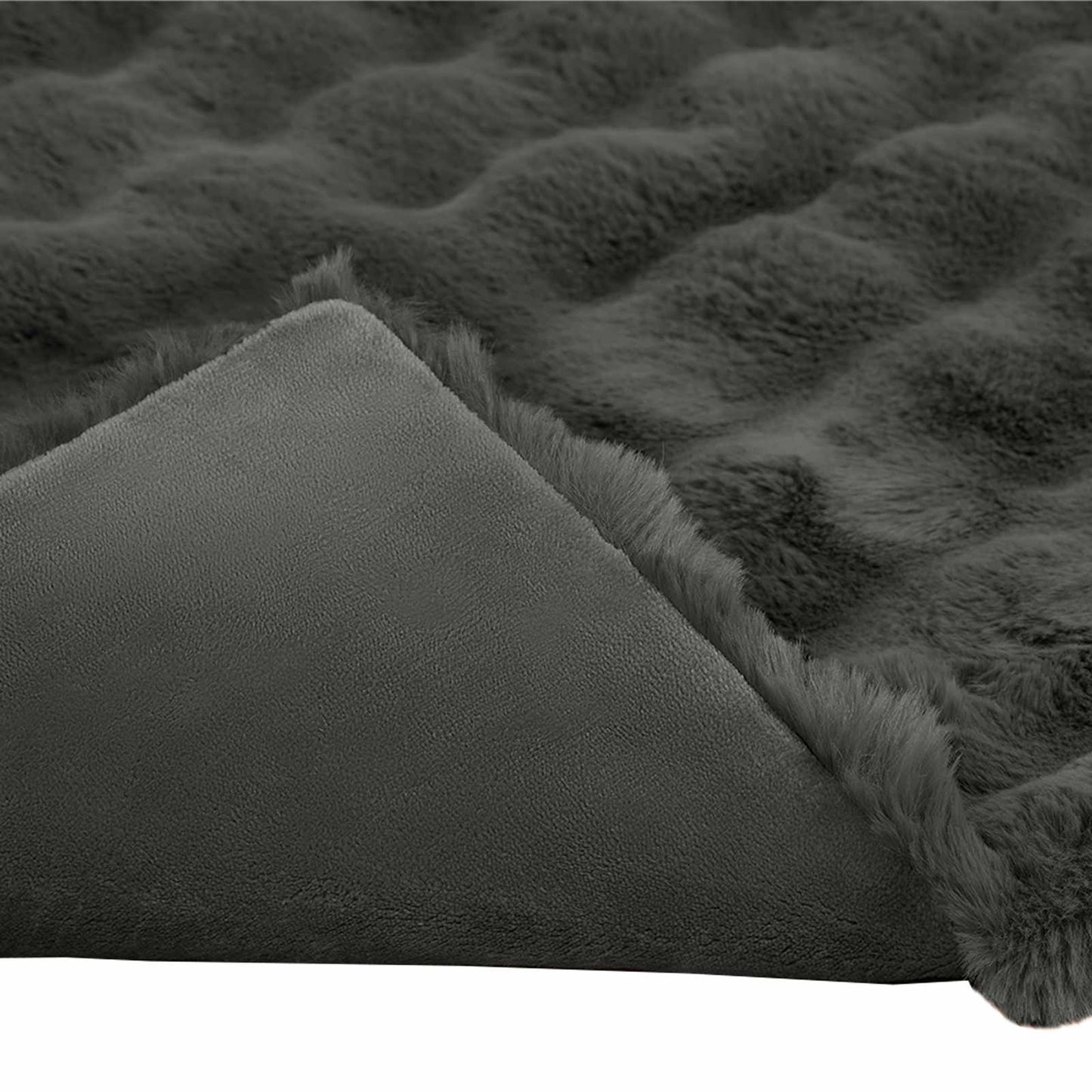 vidaXL Anti-Slip Faux Rabbit Fur Blanket Olite Dark Grey 150 x 220 cm