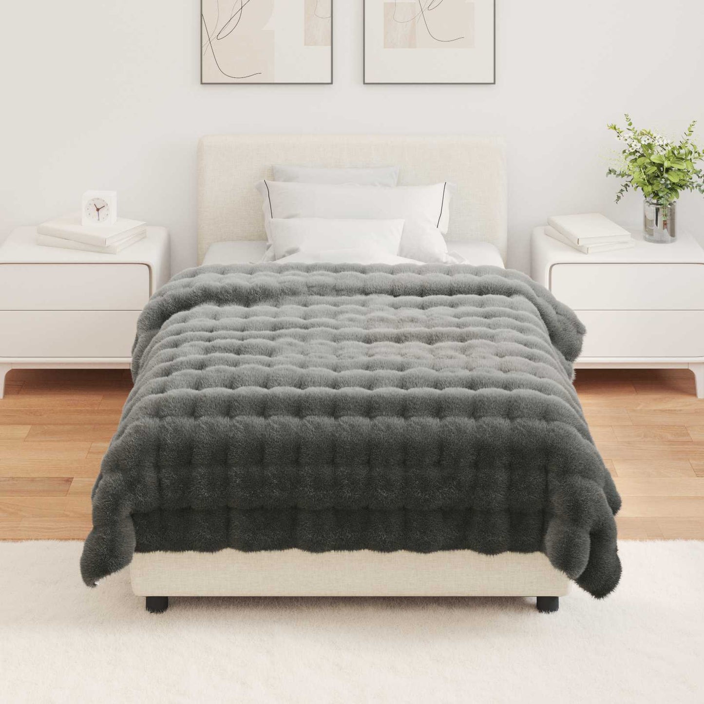 vidaXL Faux Rabbit Fur Blanket 4 pcs Dark Grey 130 x 150 cm Polyester