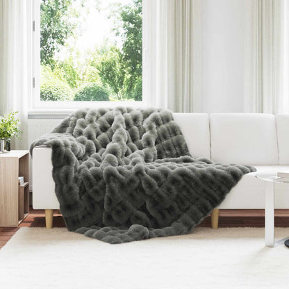 vidaXL Anti-Slip Faux Rabbit Fur Blanket Olite 4 pcs Dark Grey