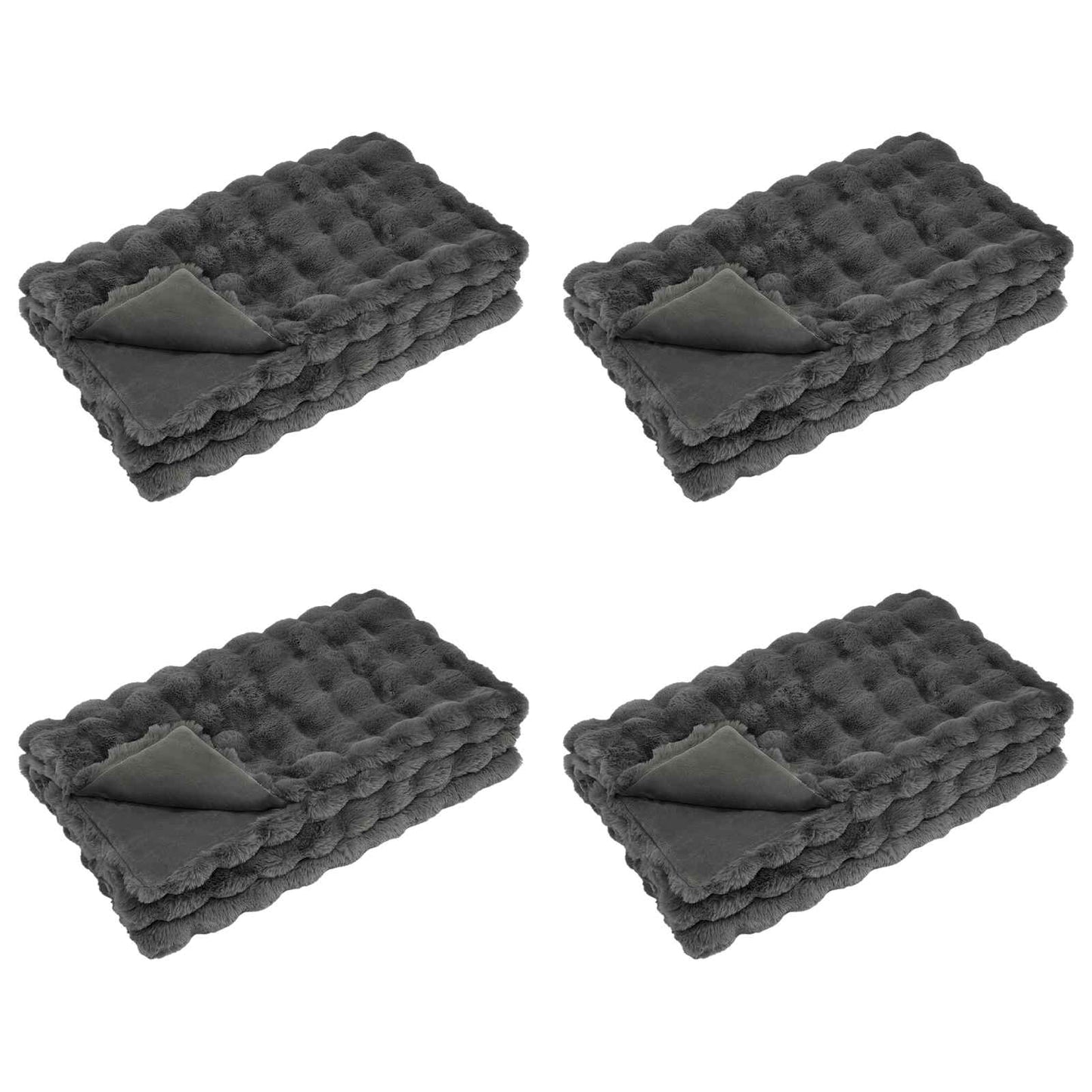 vidaXL Anti-Slip Faux Rabbit Fur Blanket Olite 4 pcs Dark Grey