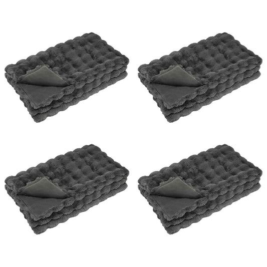 vidaXL Anti-Slip Faux Rabbit Fur Blanket Olite 4 pcs Dark Grey
